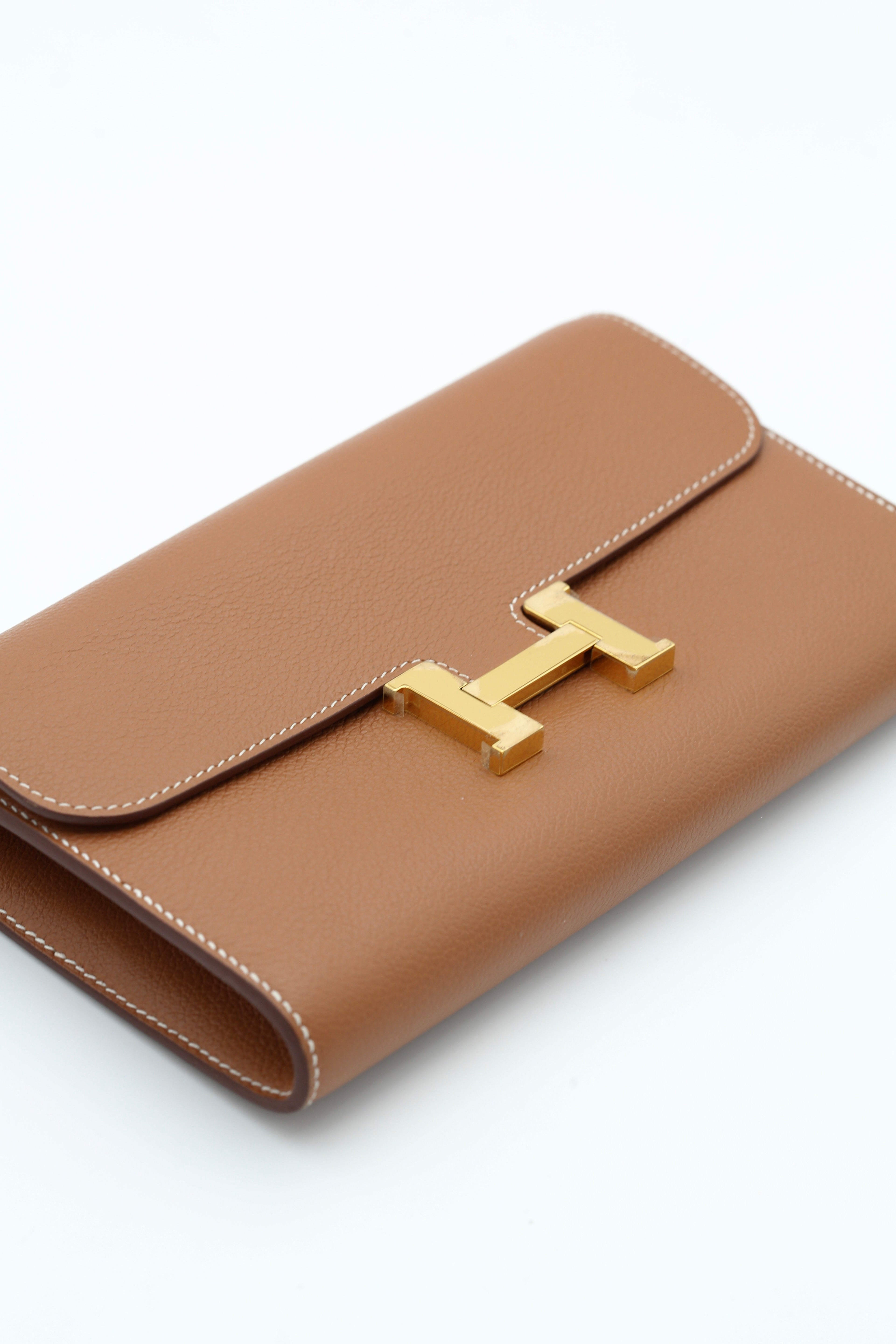 HERMÈS CONSTANCE TO GO WALLET GOLD EVERCOLOR CALFSKIN GOLD HARDWARE