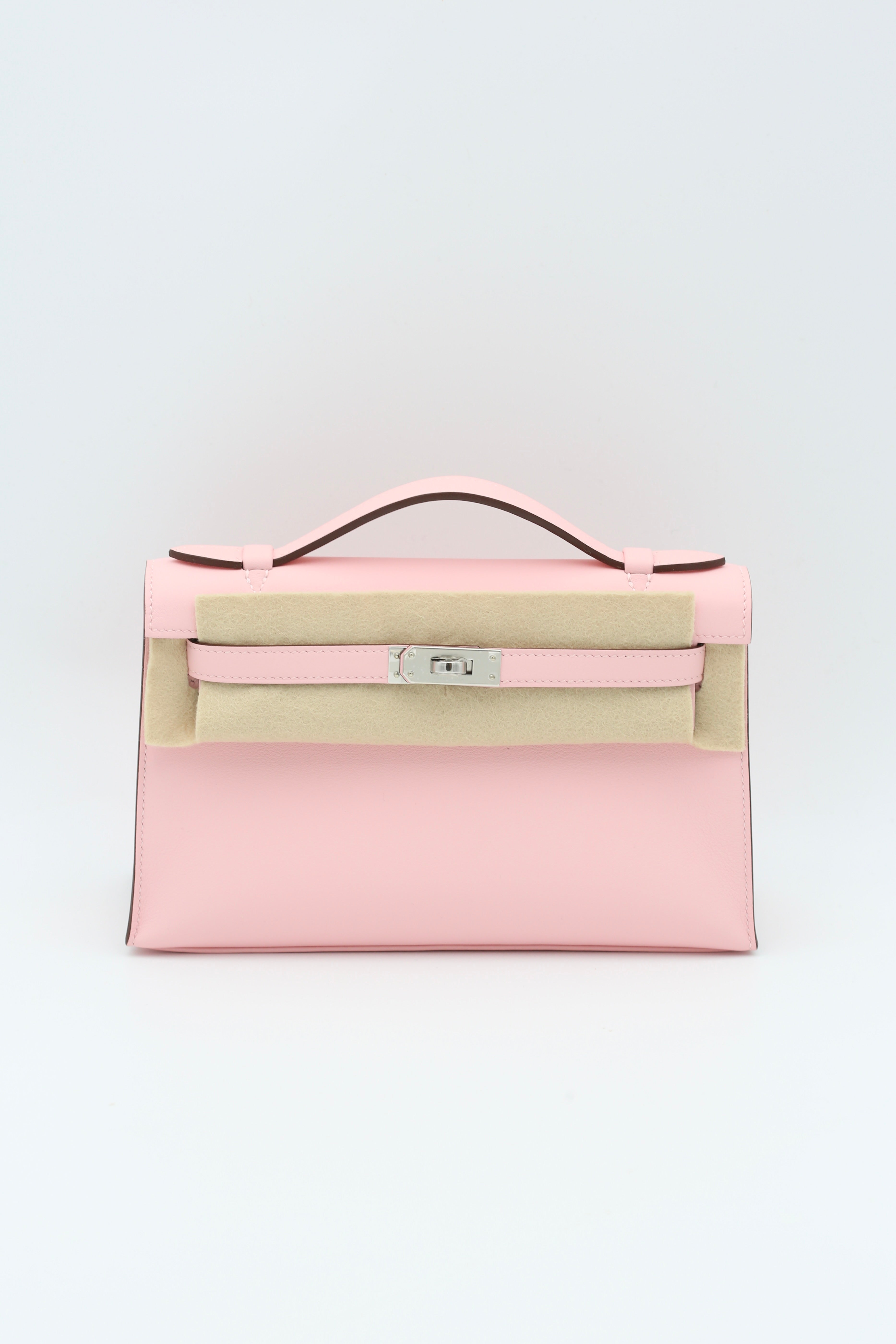 HERMÈS KELLY POCHETTE 3Q ROSE SAKURA SWIFT SILVER HARDWARE K STAMP