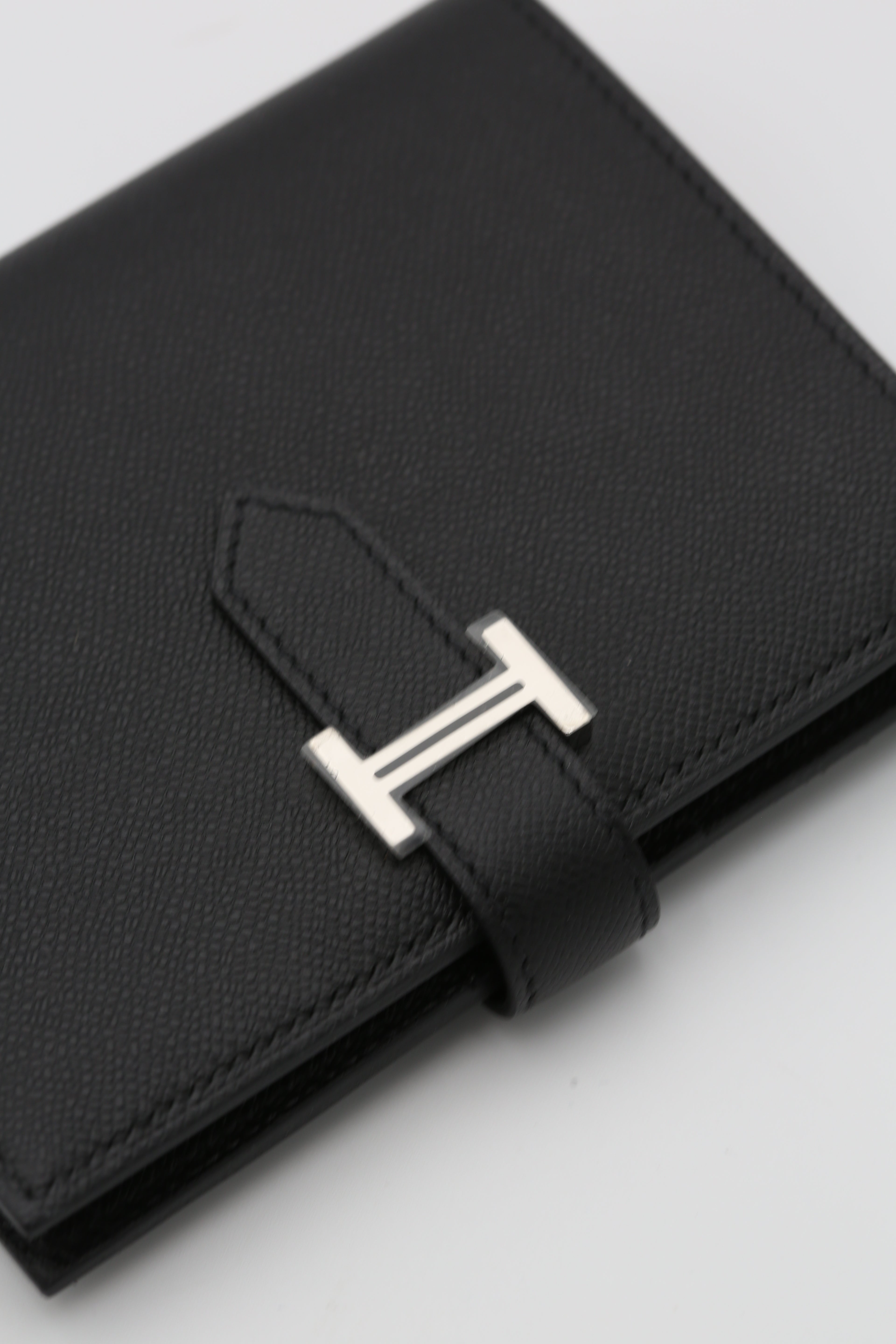 HERMÈS BEARN COMPACT WALLET BLACK EPSOM SILVER HARDWARE