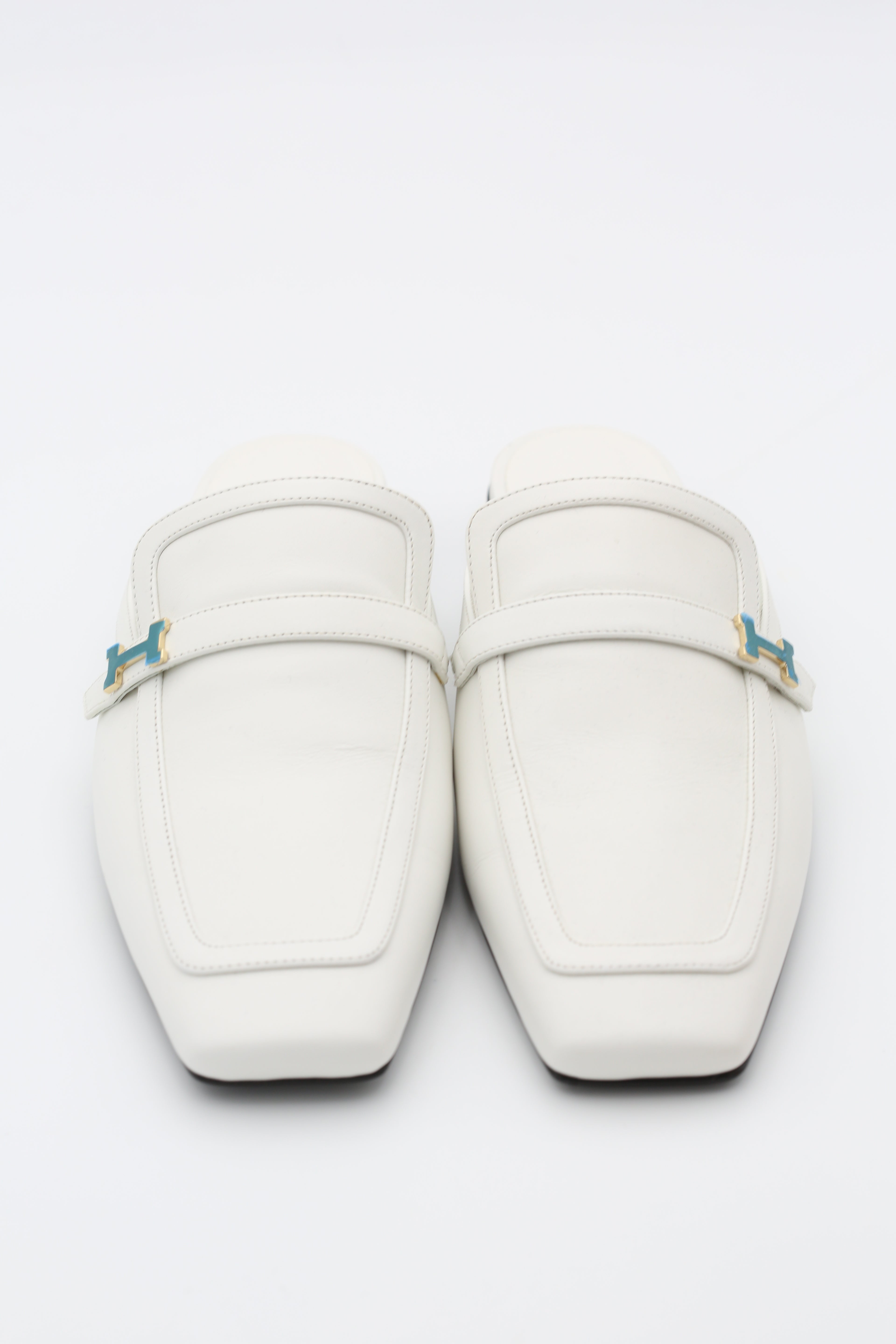 HERMÈS H MULE WHITE SIZE 37