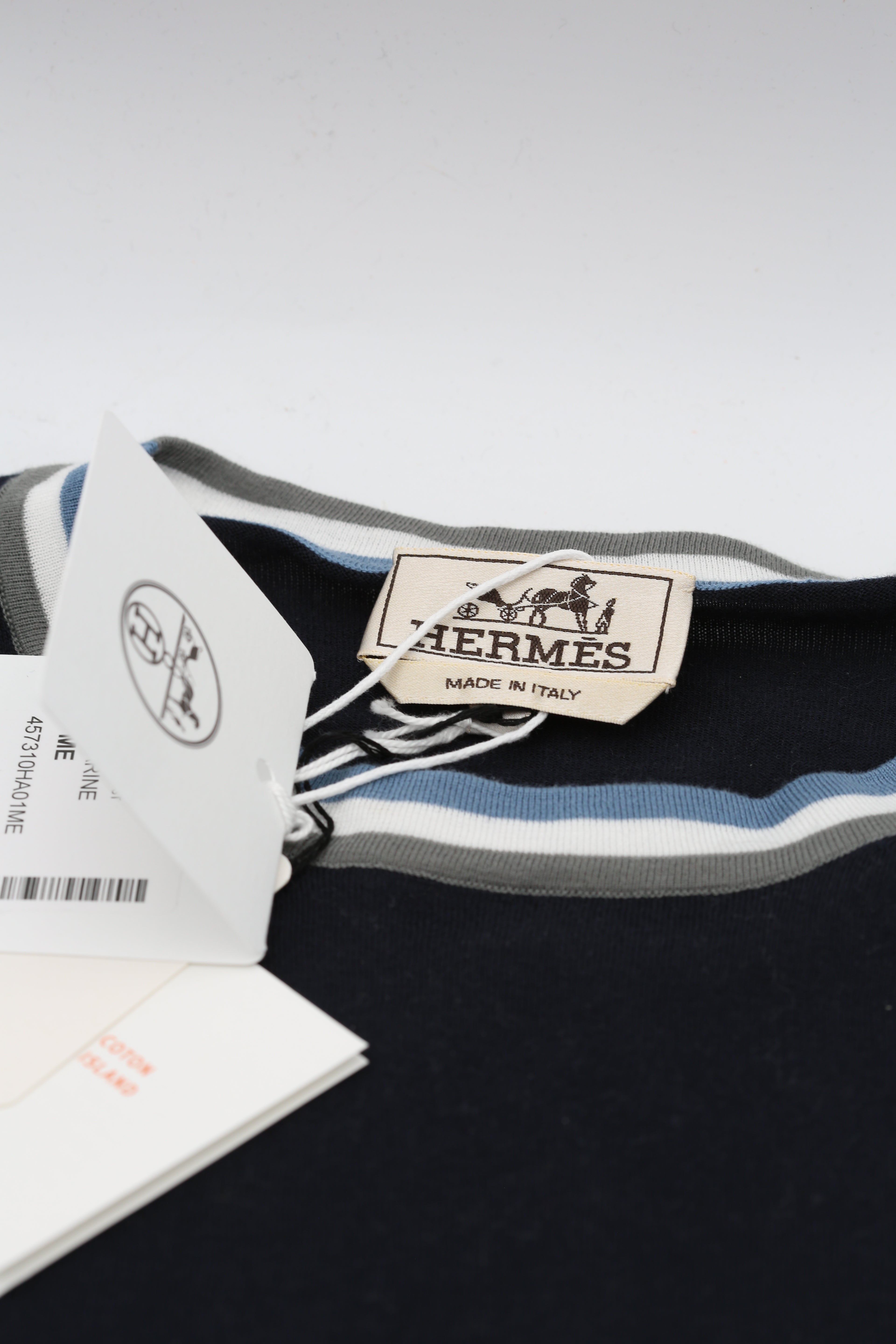 HERMÈS PULL COL ROND RAYURES & TWIST SIZE M