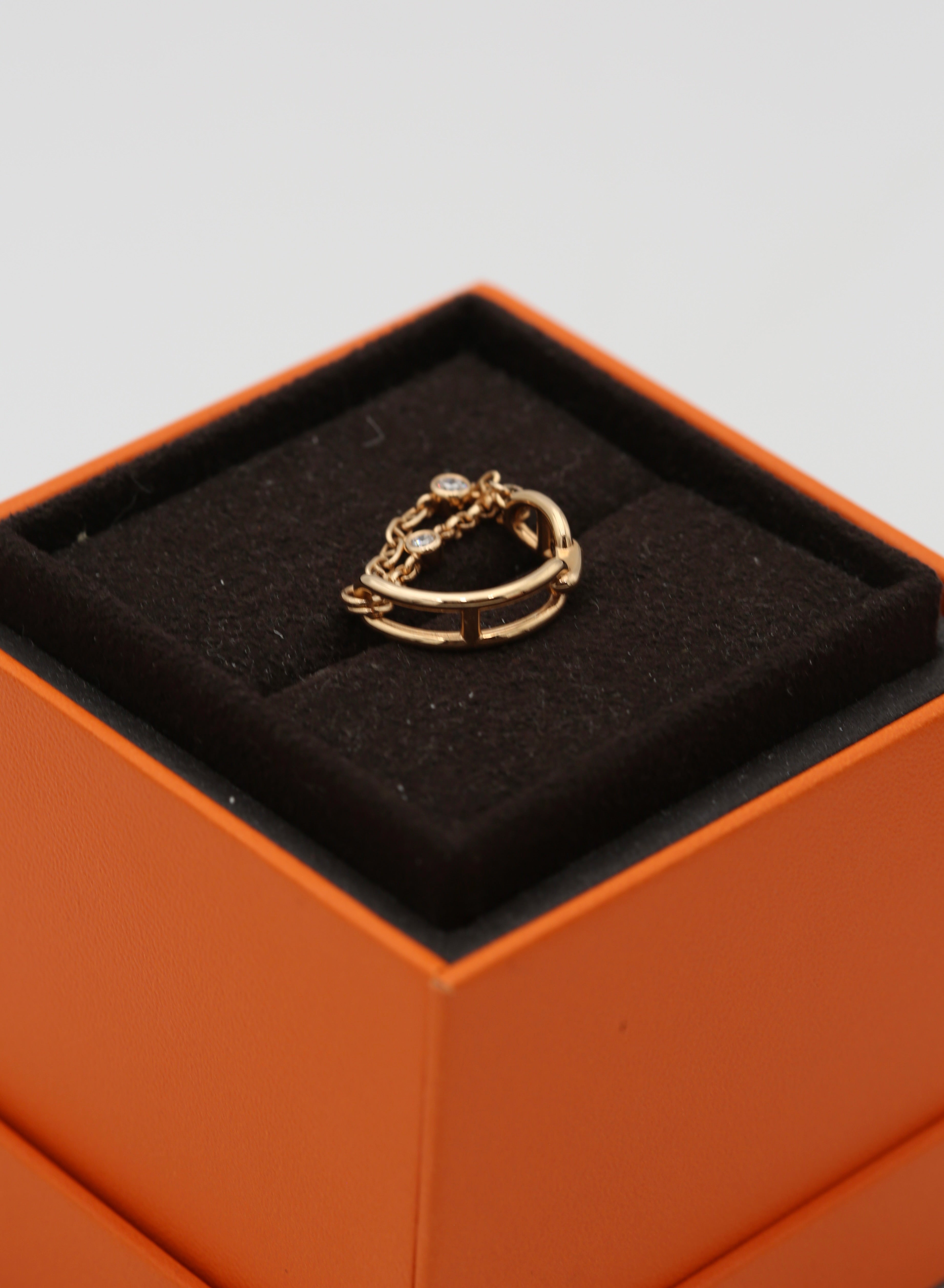 HERMÈS CHAINE D'ANCRE CHAOS RING ROSE GOLD WITH DIAMONDS SIZE 52
