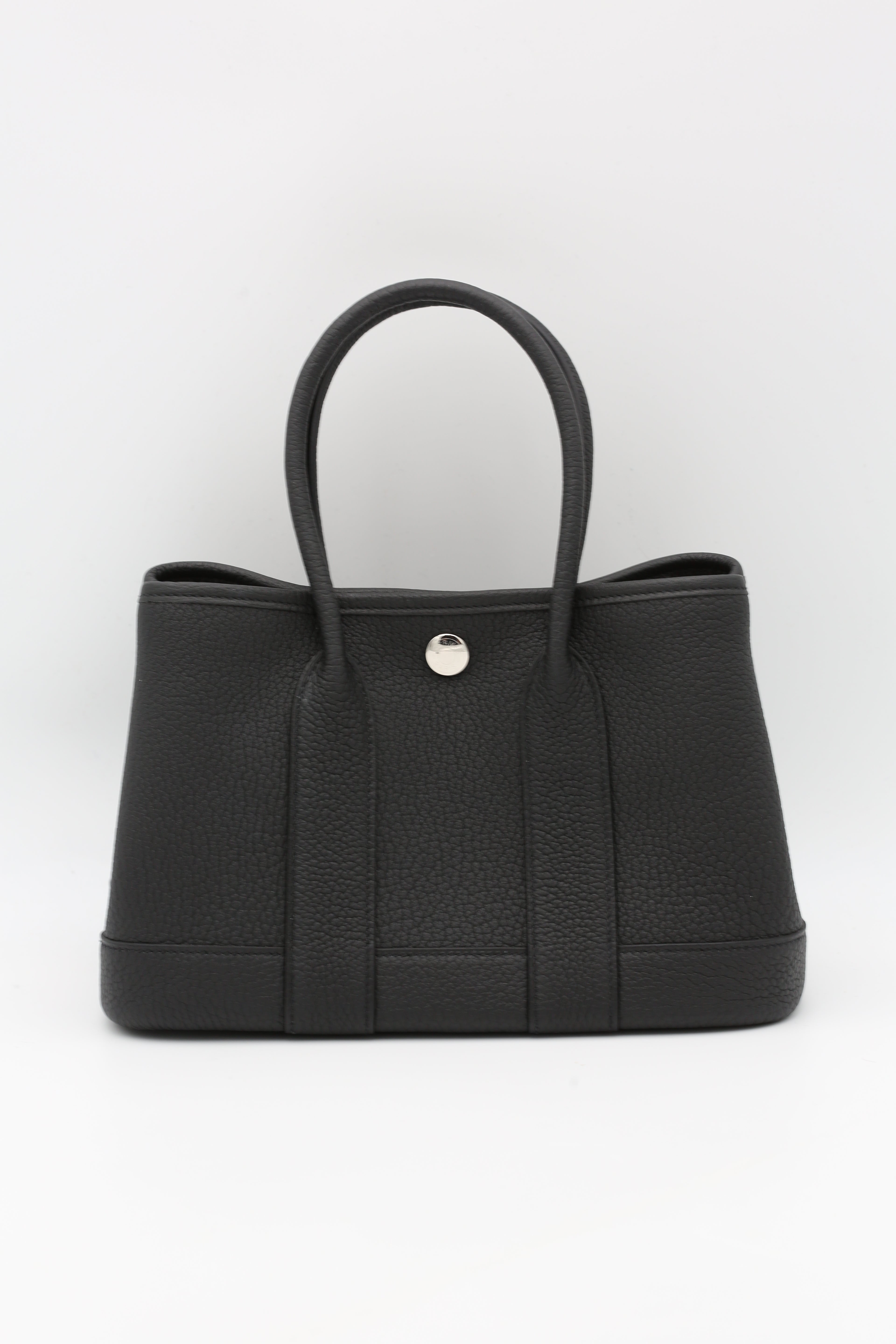 HERMÈS MINI GARDEN PARTY BLACK TAURILLON CLEMENCE SILVER HARDWARE K STAMP