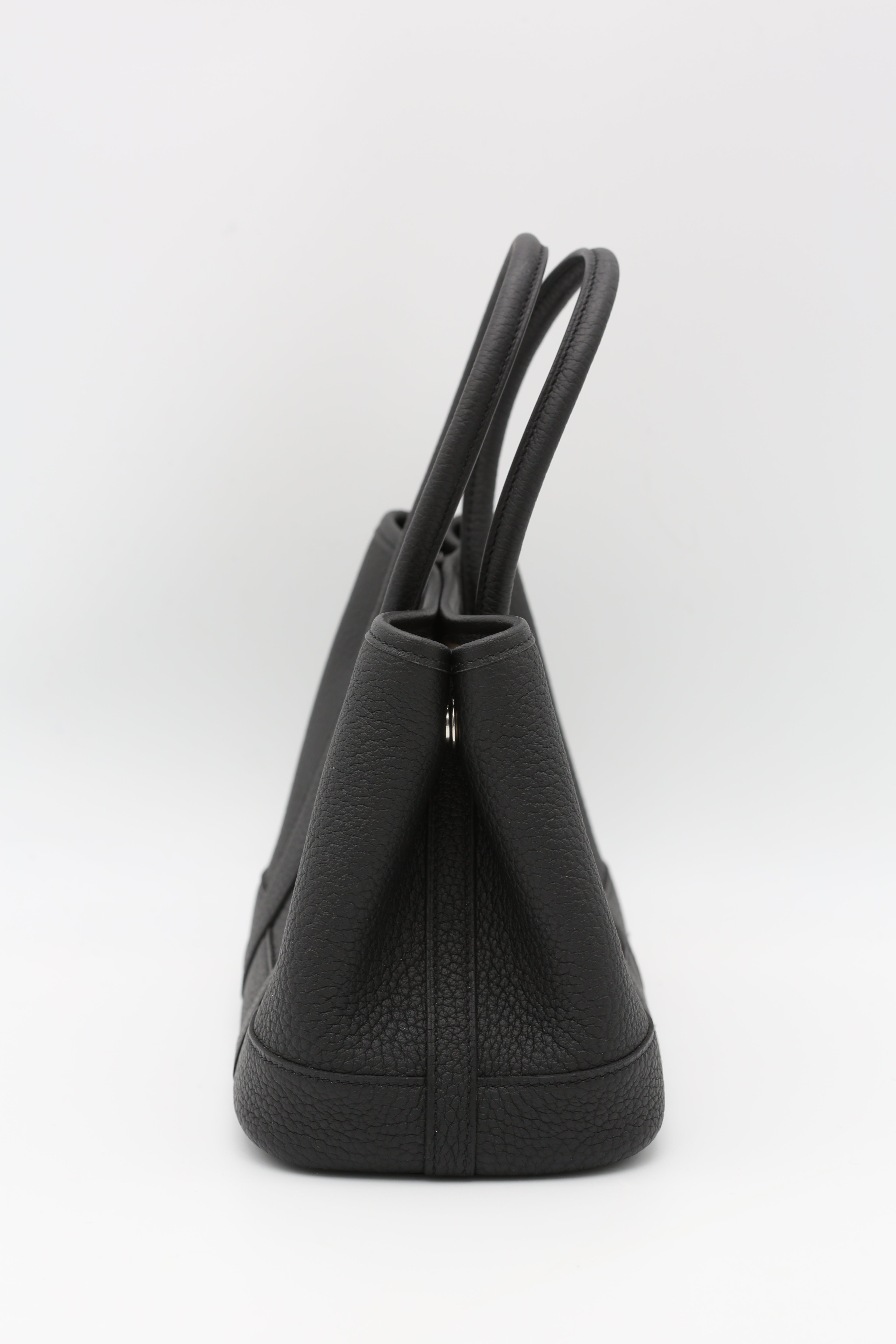 HERMÈS MINI GARDEN PARTY BLACK TAURILLON CLEMENCE SILVER HARDWARE K STAMP