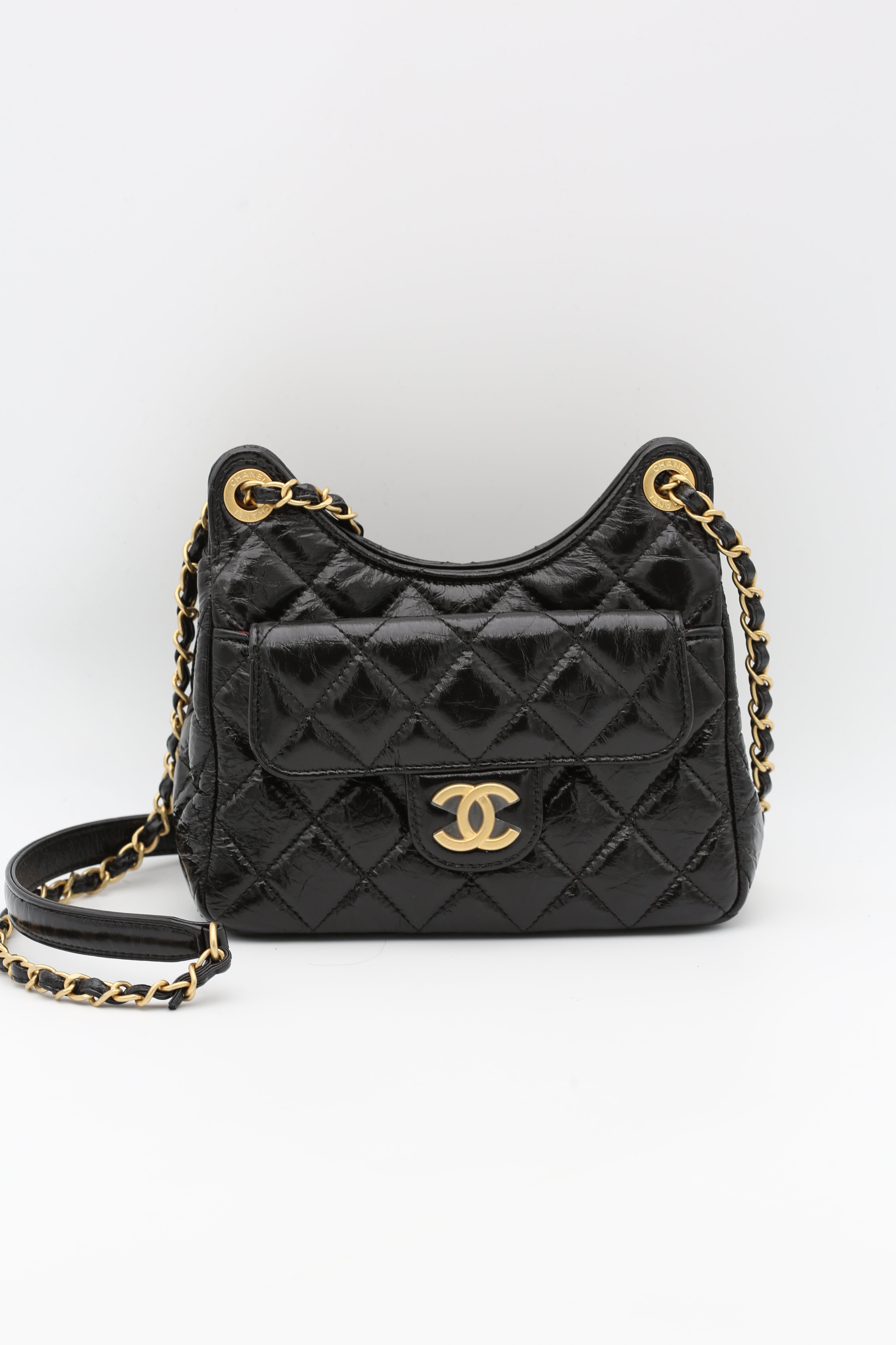 CHANEL 23C HOBO BAG BLACK GOLD HARDWARE