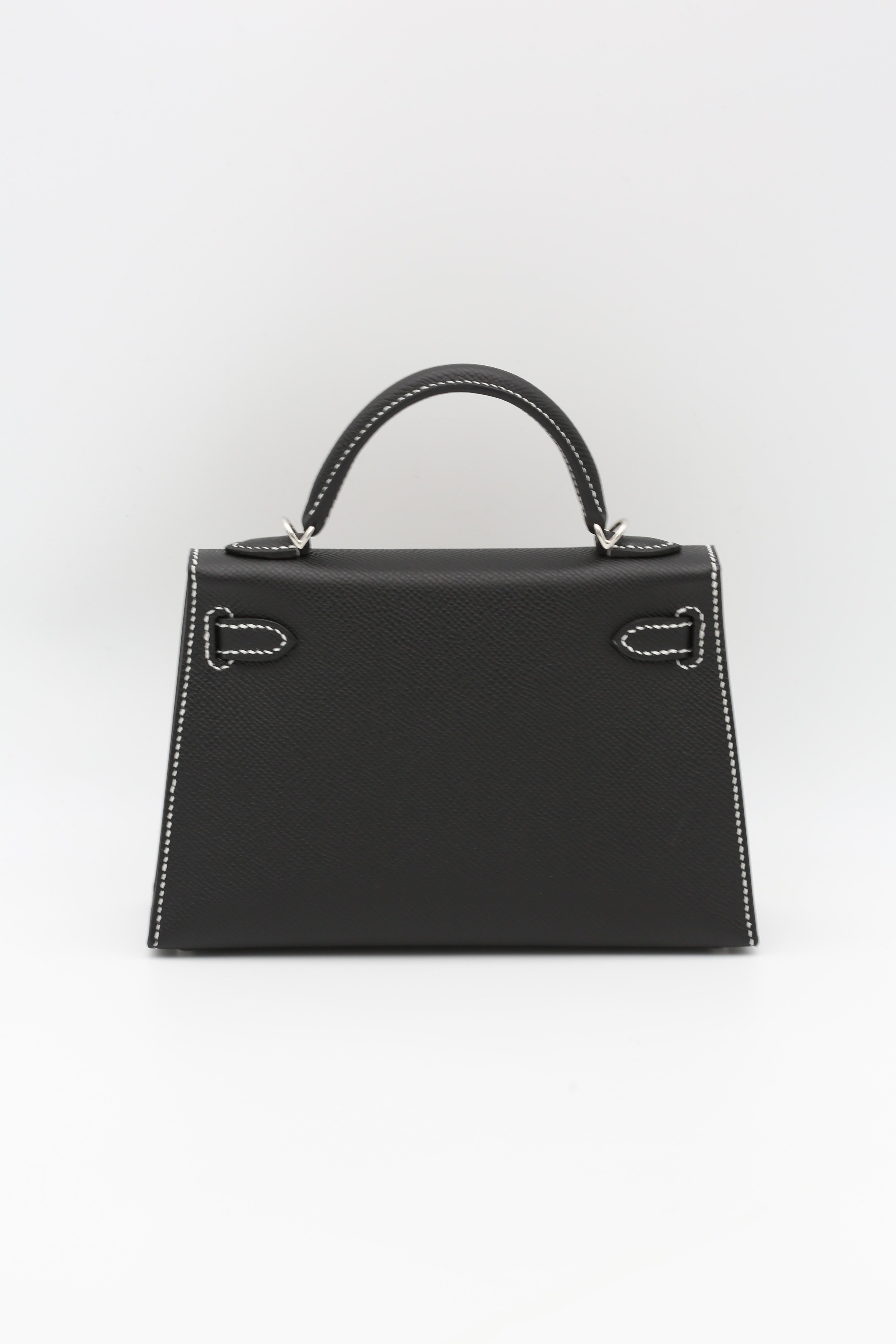 HERMÈS MINI KELLY II BLACK EPSOM LIME INTERIOR SILVER HARDWARE G STAMP