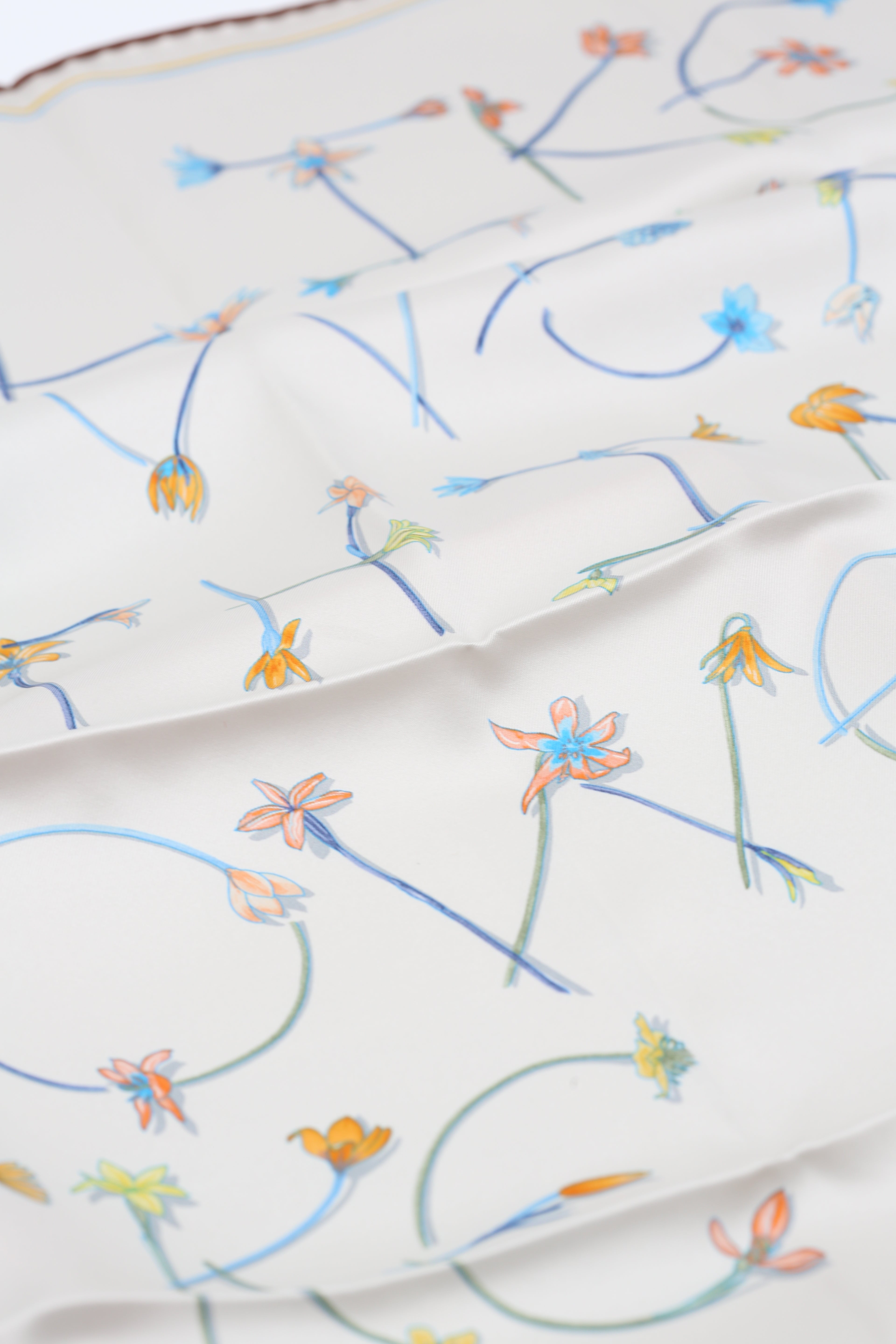 HERMÈS SCARF 70X70 CARRE 70 SOIE VINTAGE I LIKE FLOWERS PN/ARGENT/TURQUOISE/J