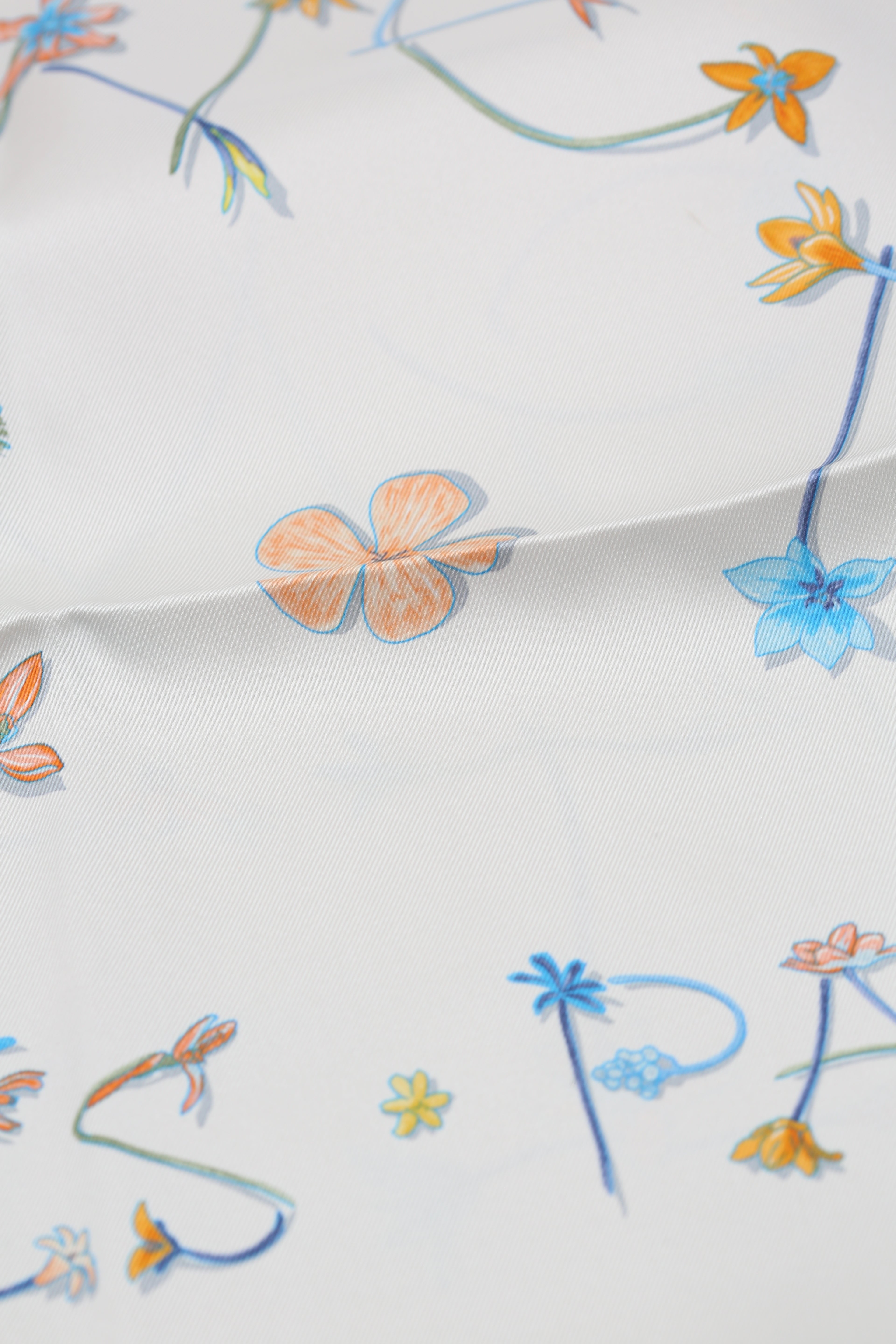 HERMÈS SCARF 70X70 CARRE 70 SOIE VINTAGE I LIKE FLOWERS PN/ARGENT/TURQUOISE/J