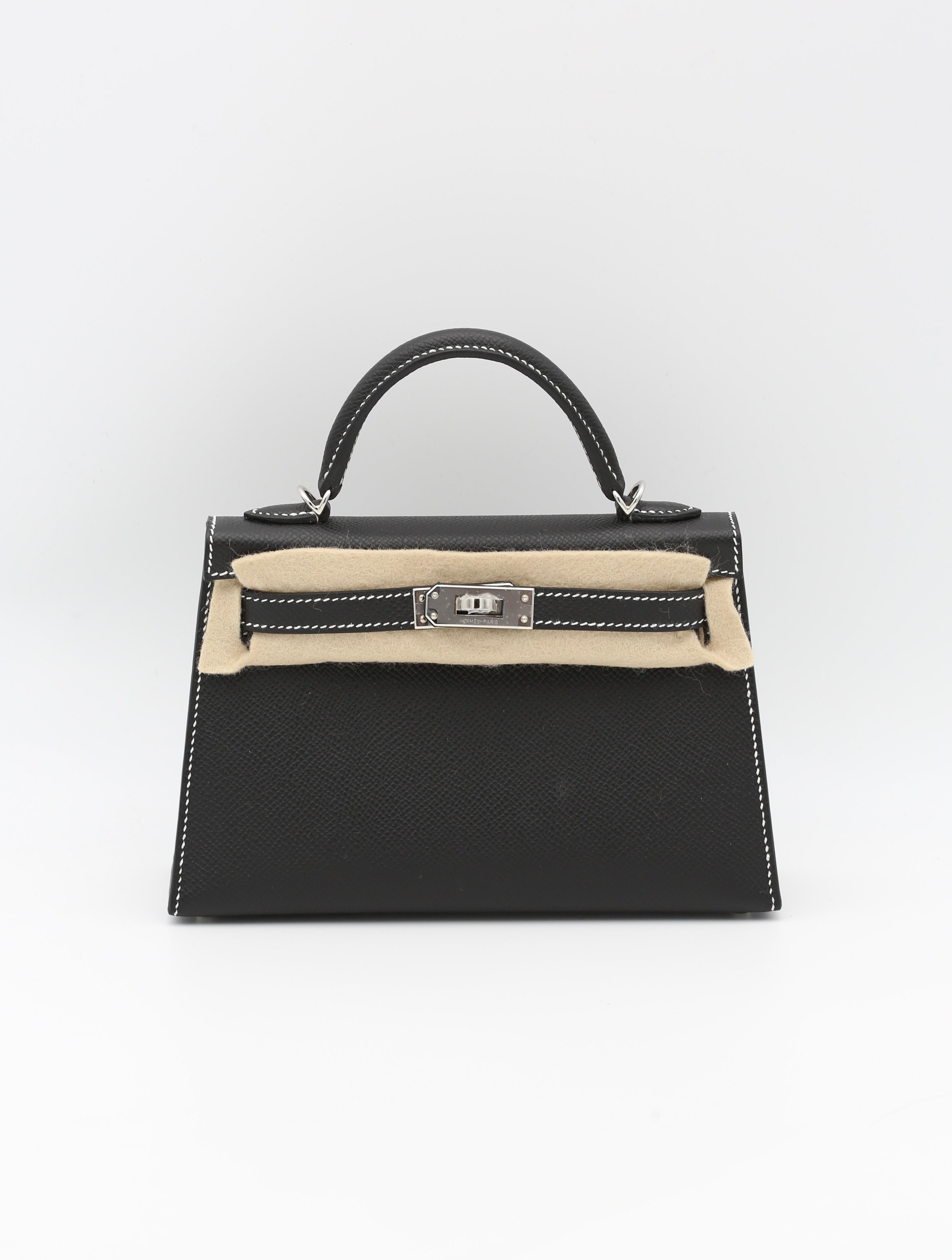 HERMÈS MINI KELLY II BLACK EPSOM LIME INTERIOR SILVER HARDWARE G STAMP