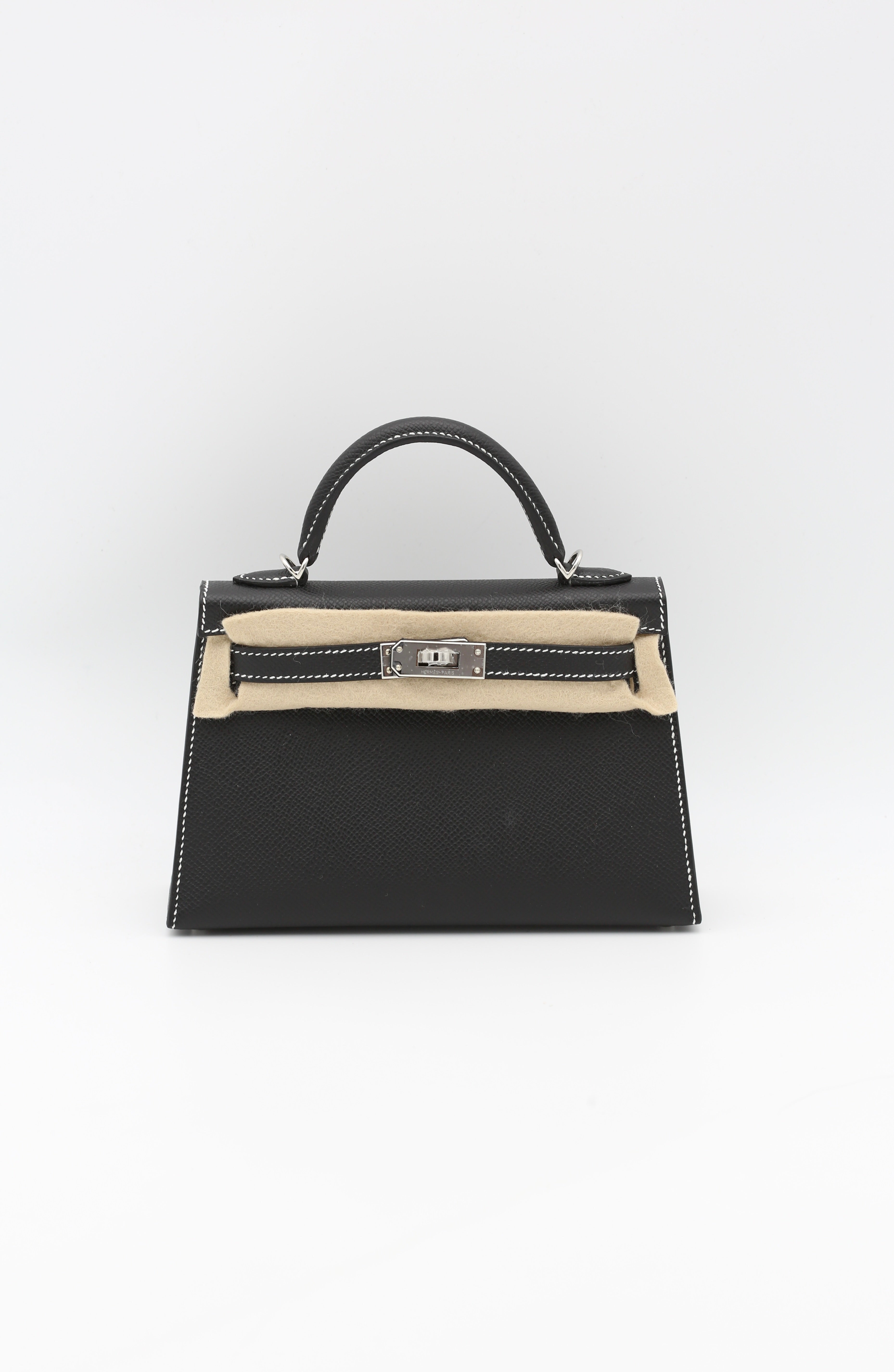 HERMÈS MINI KELLY II BLACK EPSOM LIME INTERIOR SILVER HARDWARE G STAMP