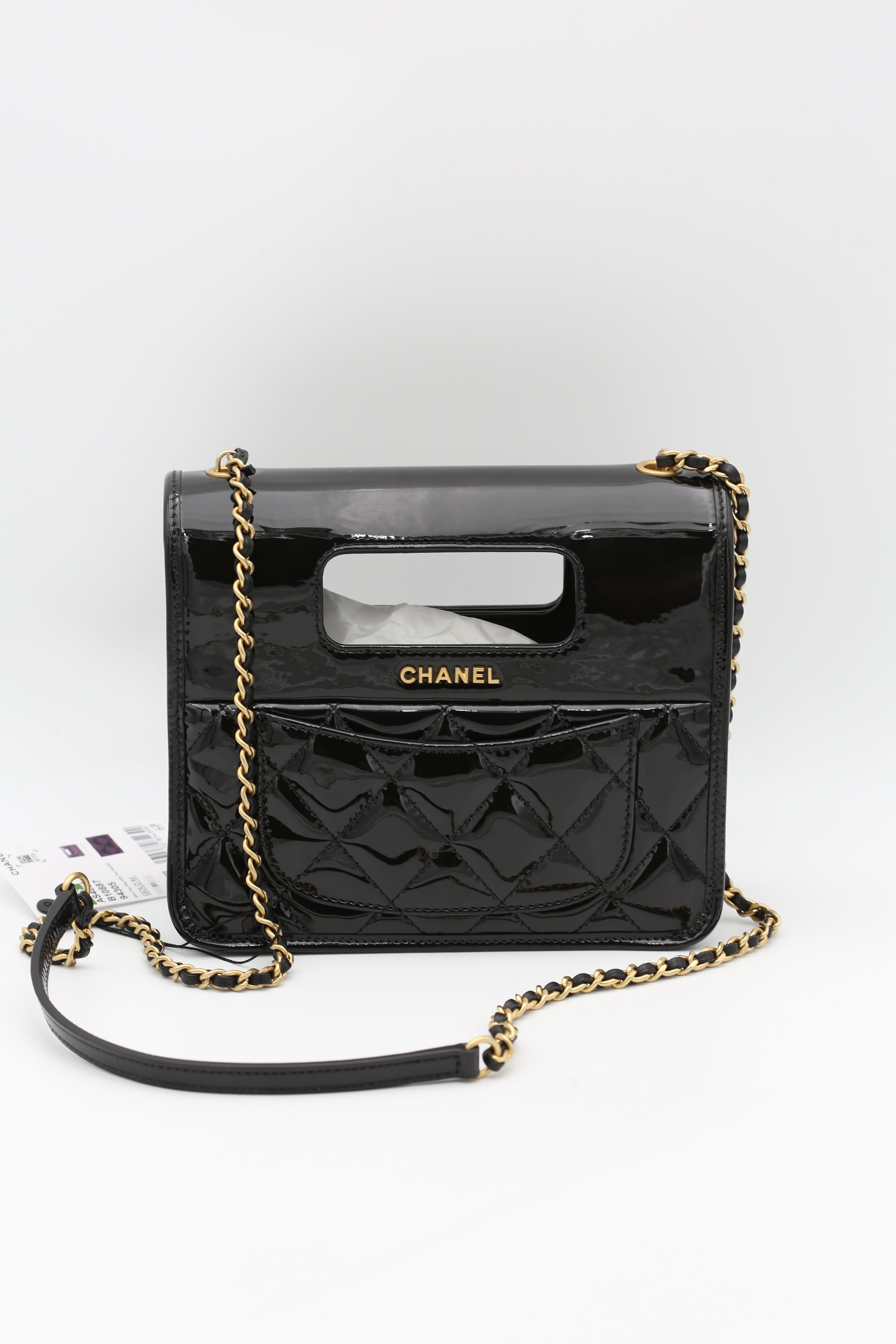 CHANEL 23S MINI FLAP BAG WITH TOP HANDLE BLACK GOLD HARDWARE