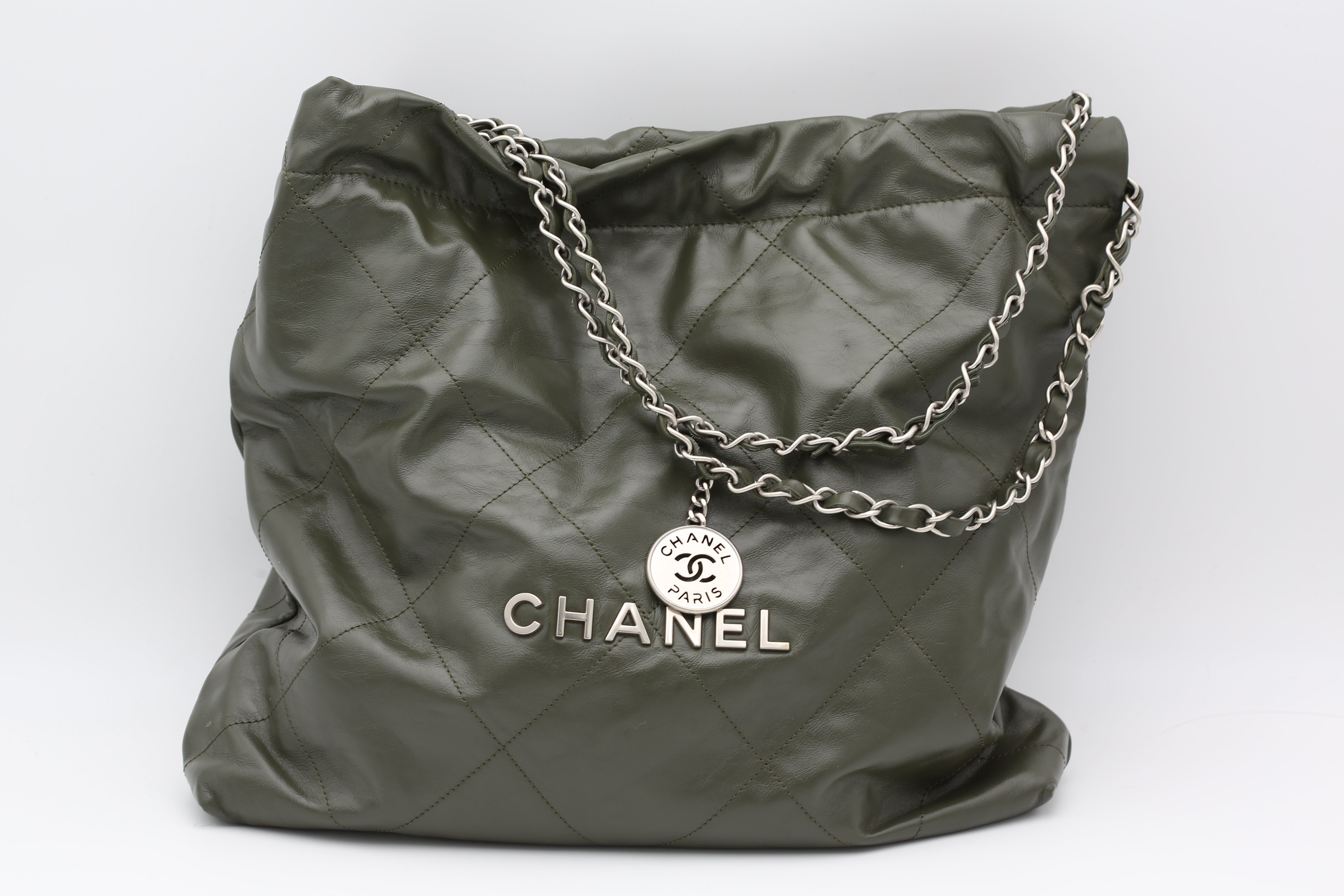 CHANEL 22BAG DARK GREEN SILVER HARDWARE