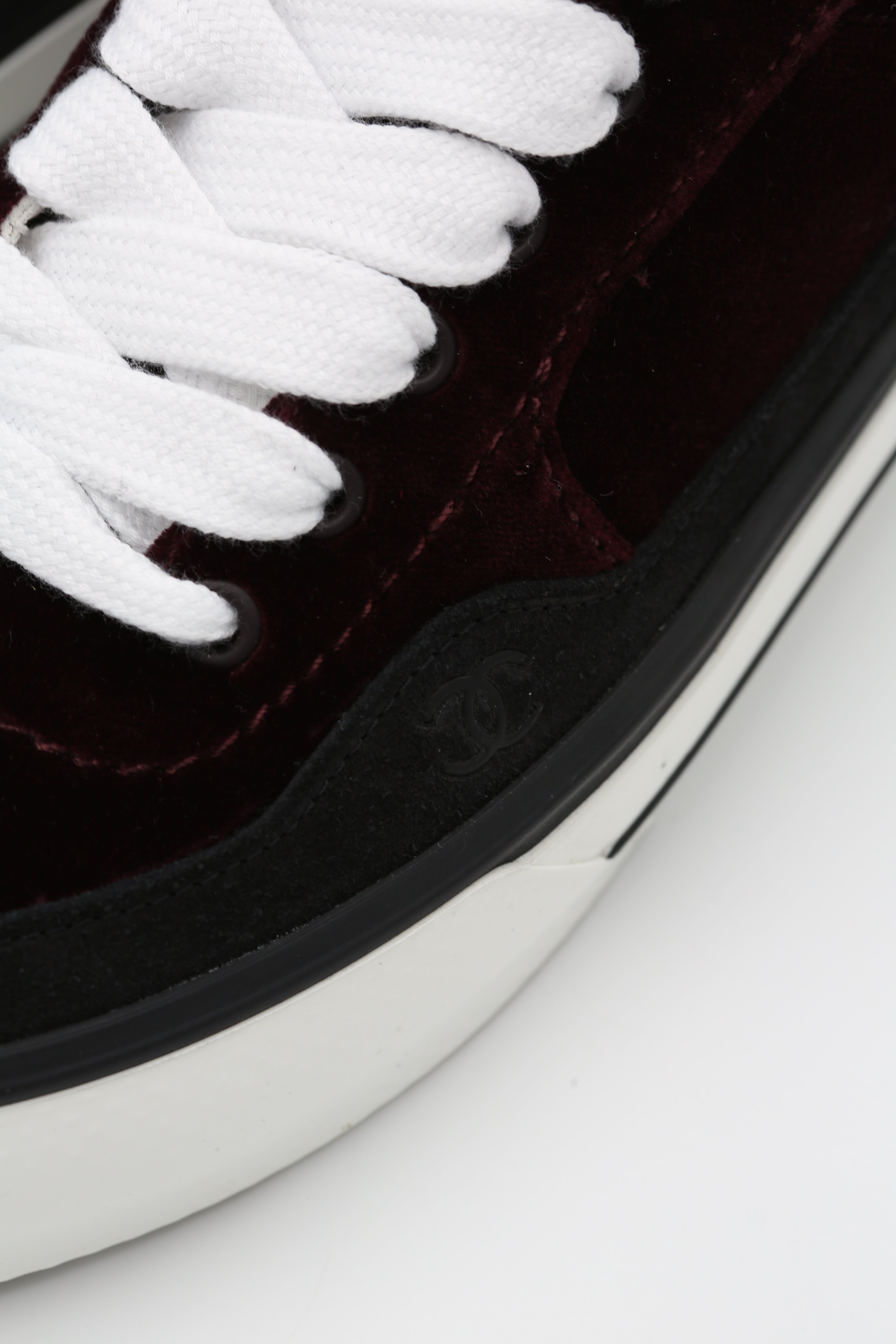 CHANEL 23B SNEAKERS VELVET CALFSKIN BURGUNDY/BLACK SIZE 36