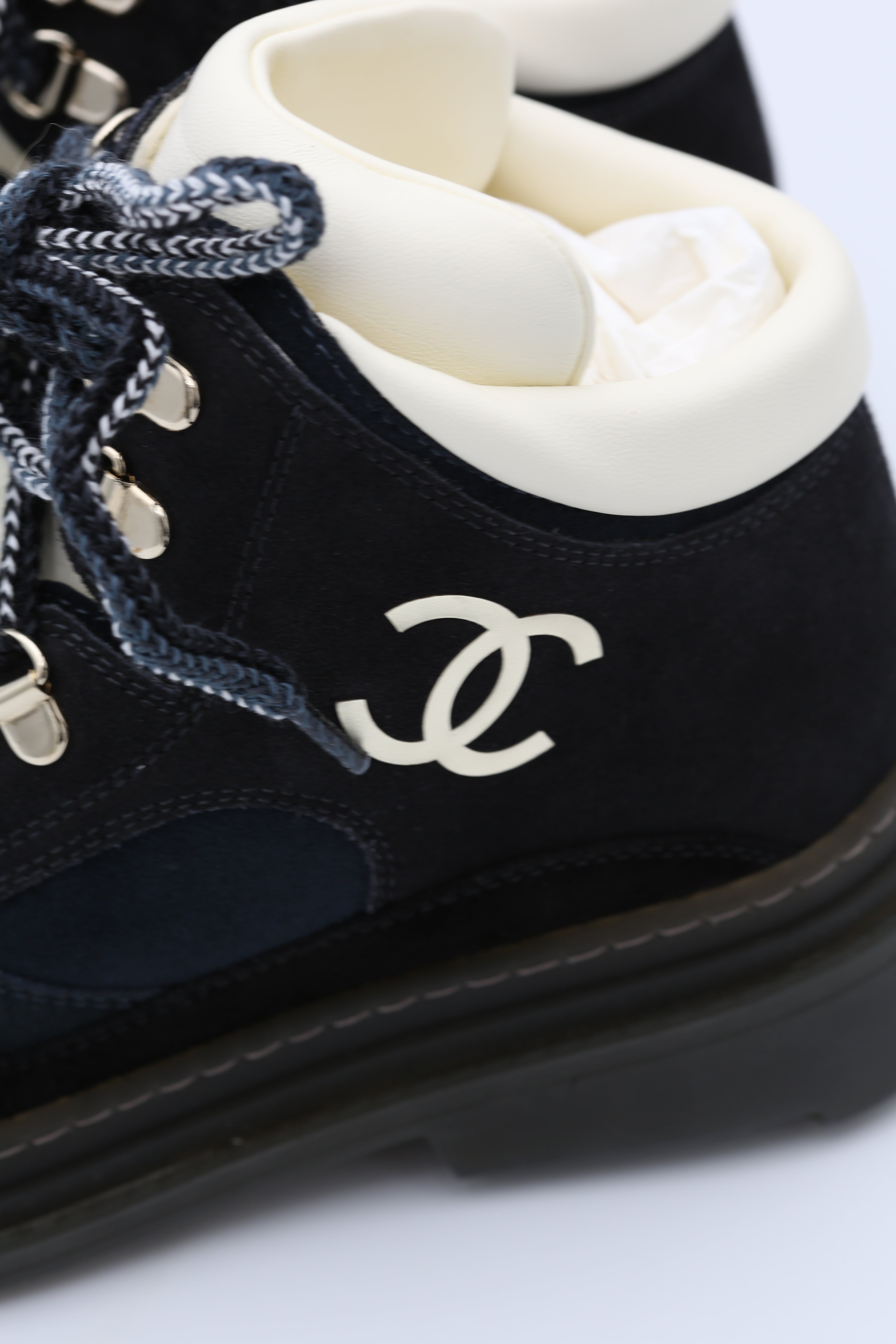 CHANEL 23C LACE-UPS DARK BLUE & BEIGE SIZE 35.5