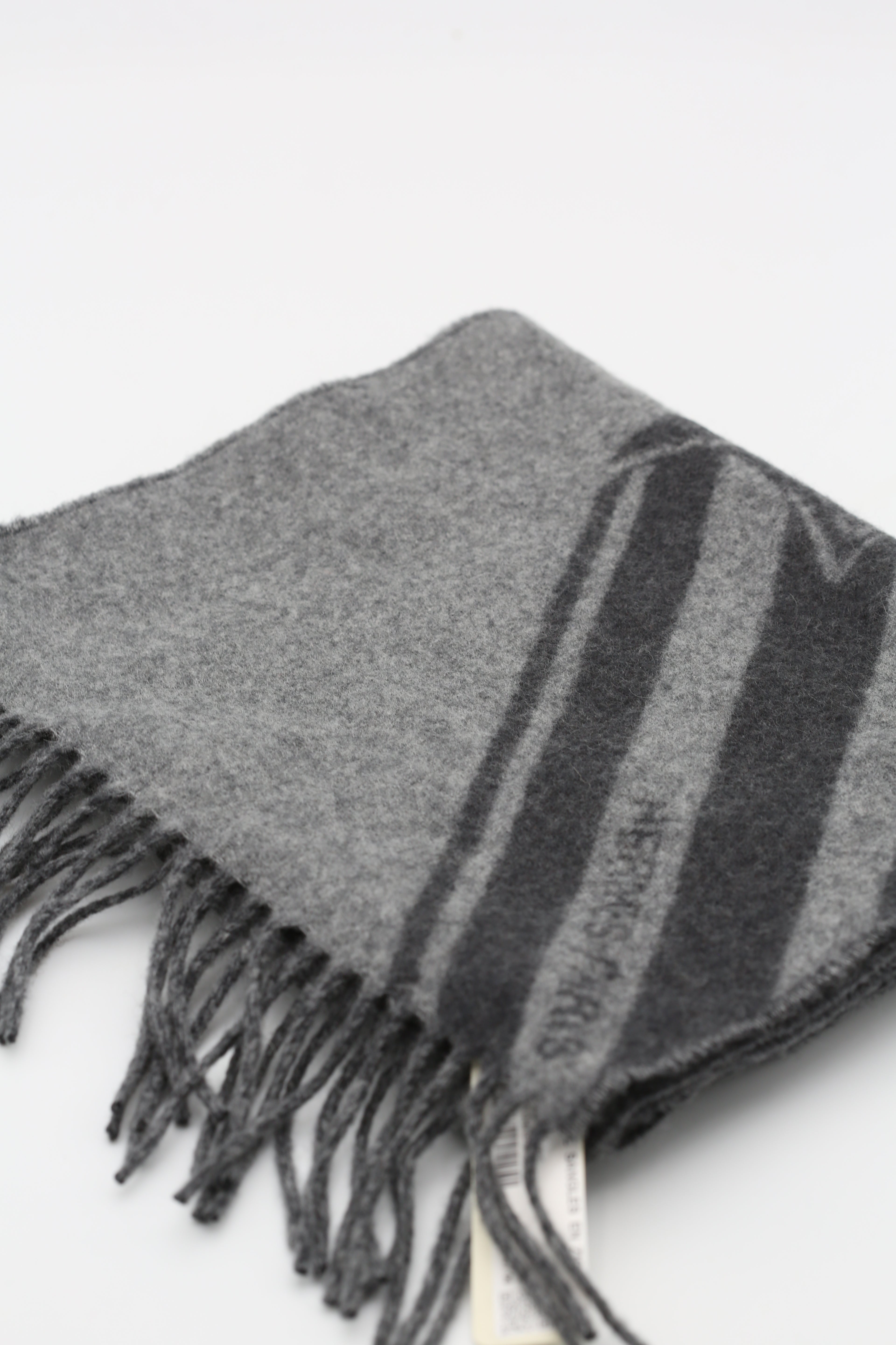 HERMÈS ECHARPE SANGLES EN ZIG ZAG CACHEMIRE GRIS CHINE/ANTHRACITE