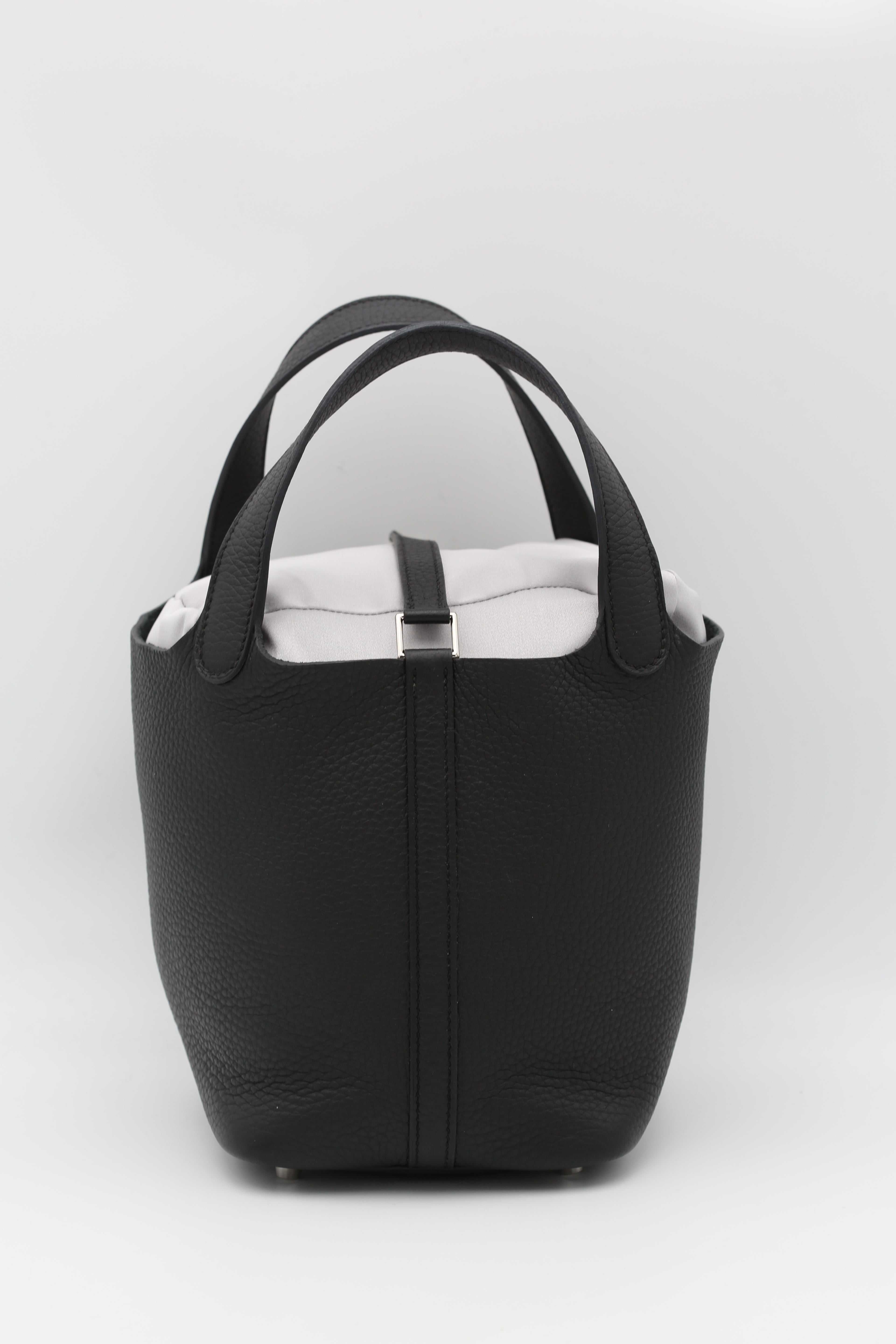 HERMÈS PICOTIN 18 NOIR CLEMENCE SILVER HARDWARE K STAMP