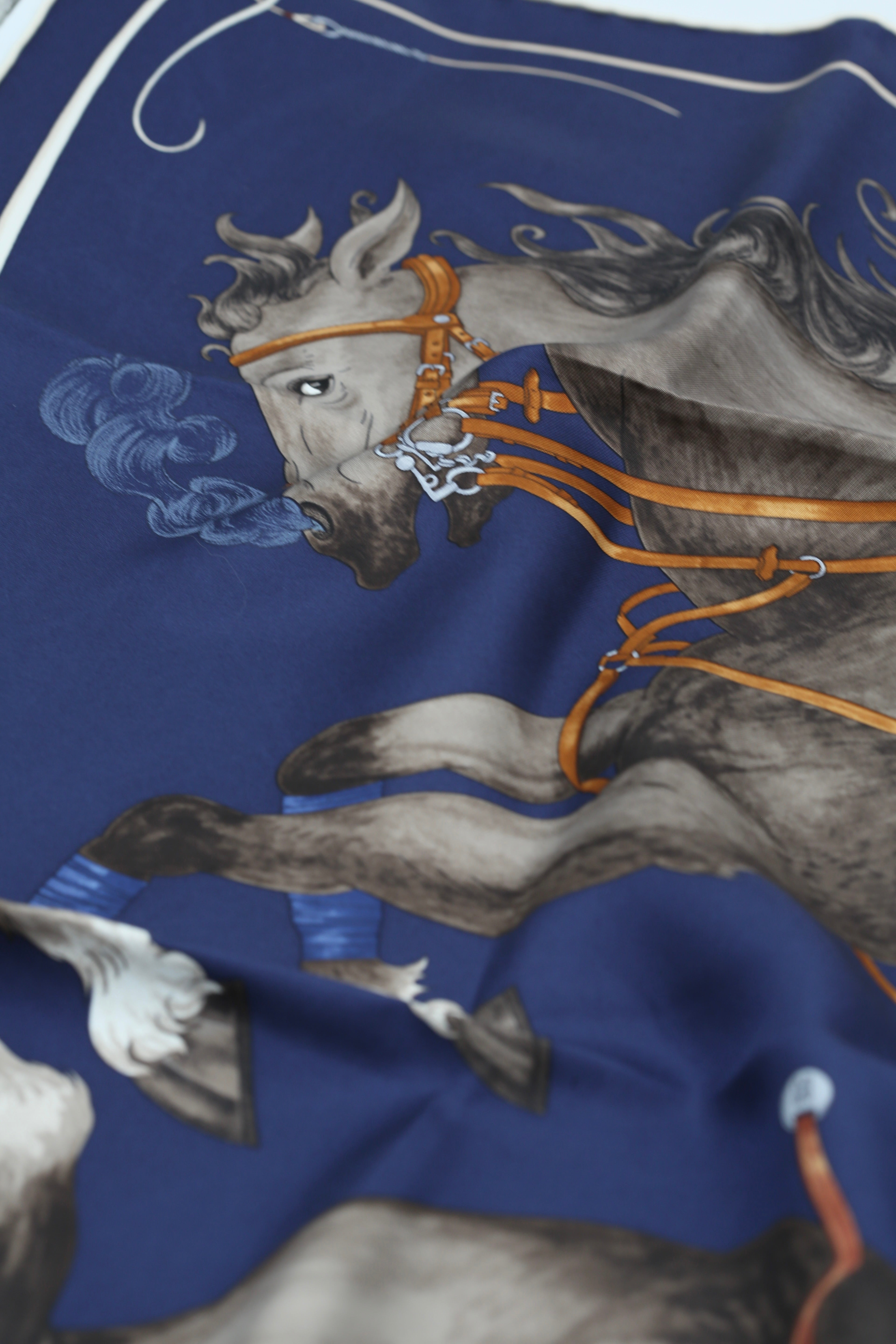HERMÈS SCARF 90X90 DARK BLUE WITH HORSE