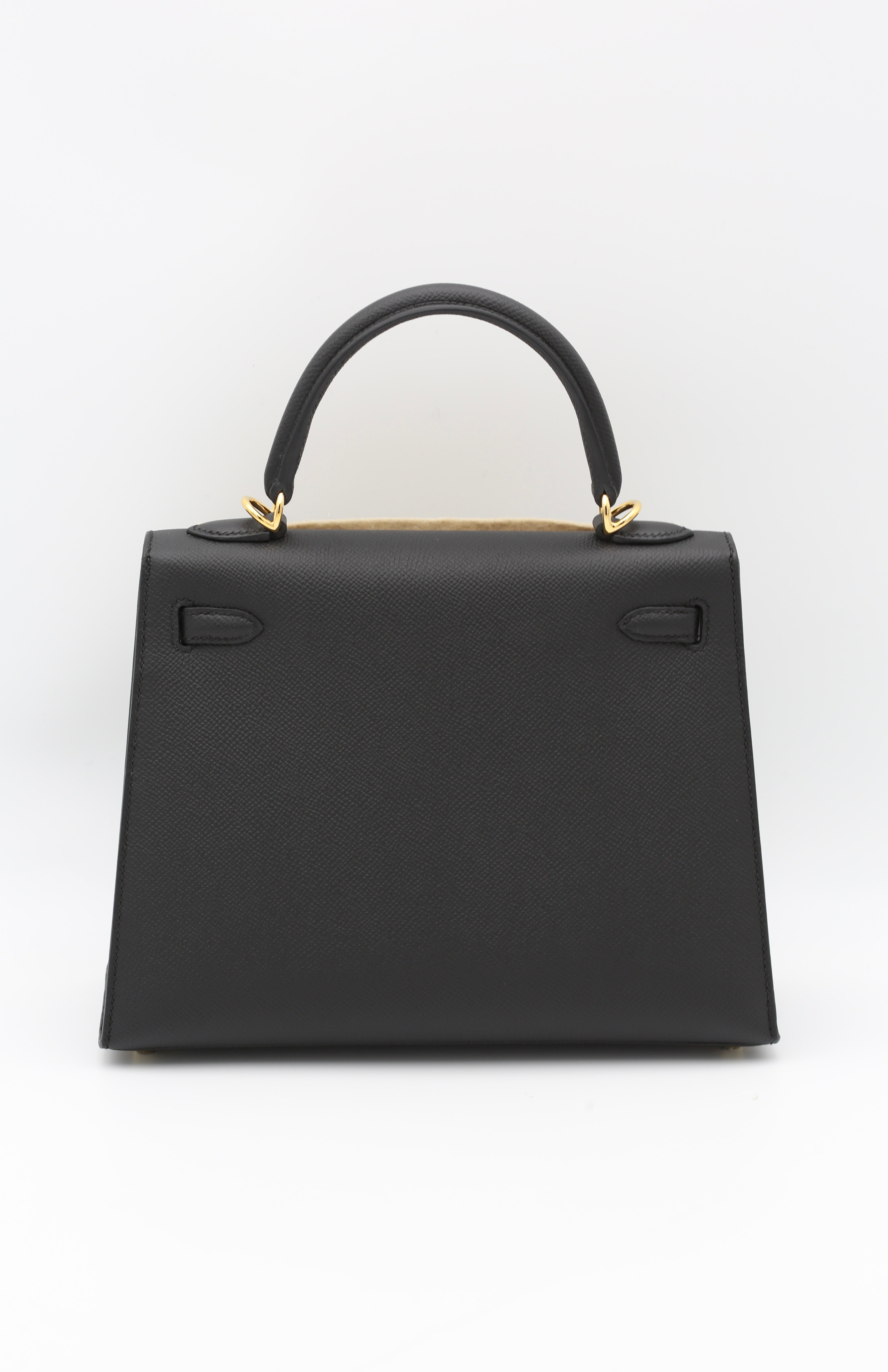 HERMÈS KELLY25 BLACK EPSOM SELLIER GOLD HARDWARE G STAMP