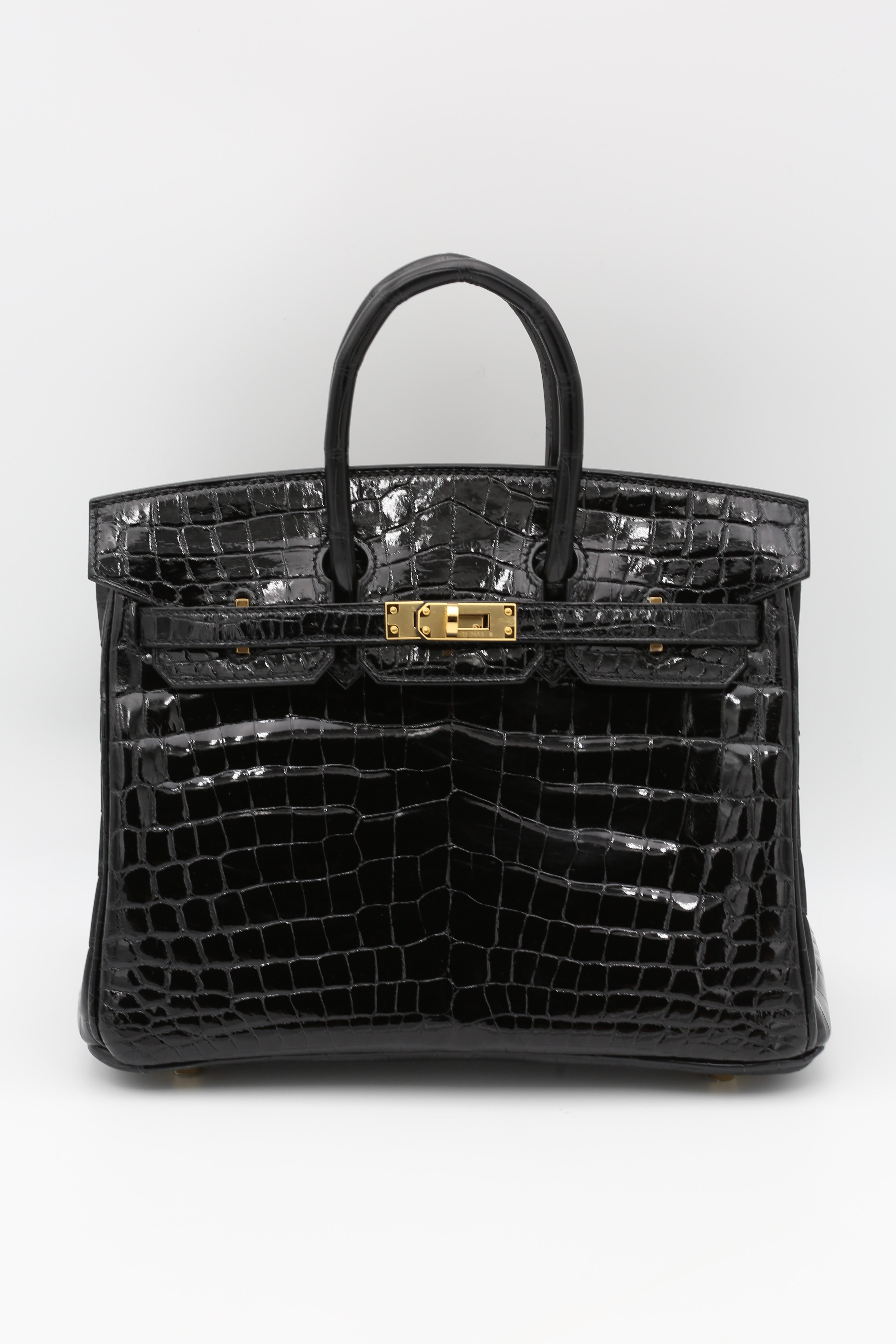 HERMÈS BIRKIN25 NOIR NILOTICUS GOLD HARDWARE Y STAMP