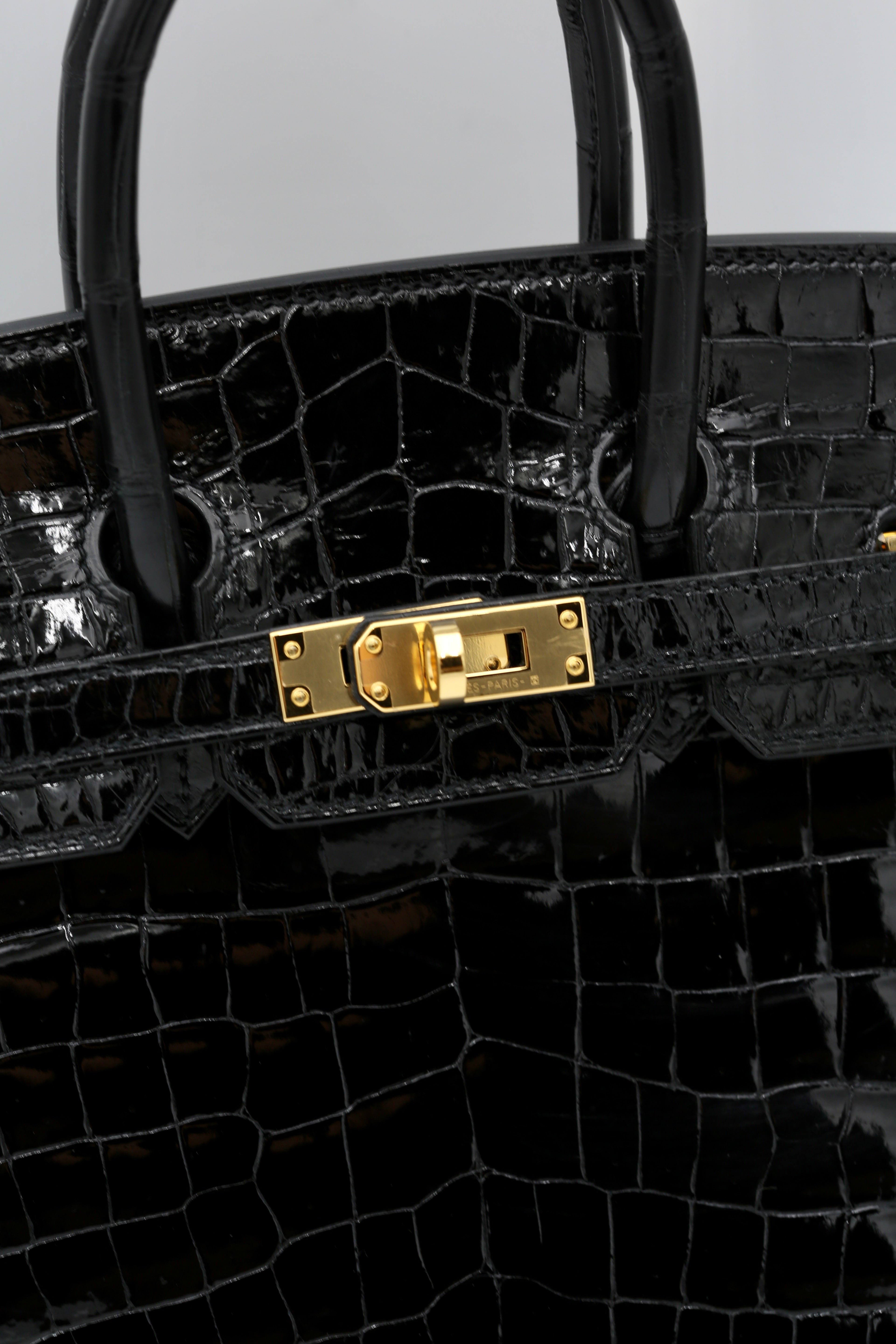 HERMÈS BIRKIN25 NOIR NILOTICUS GOLD HARDWARE Y STAMP