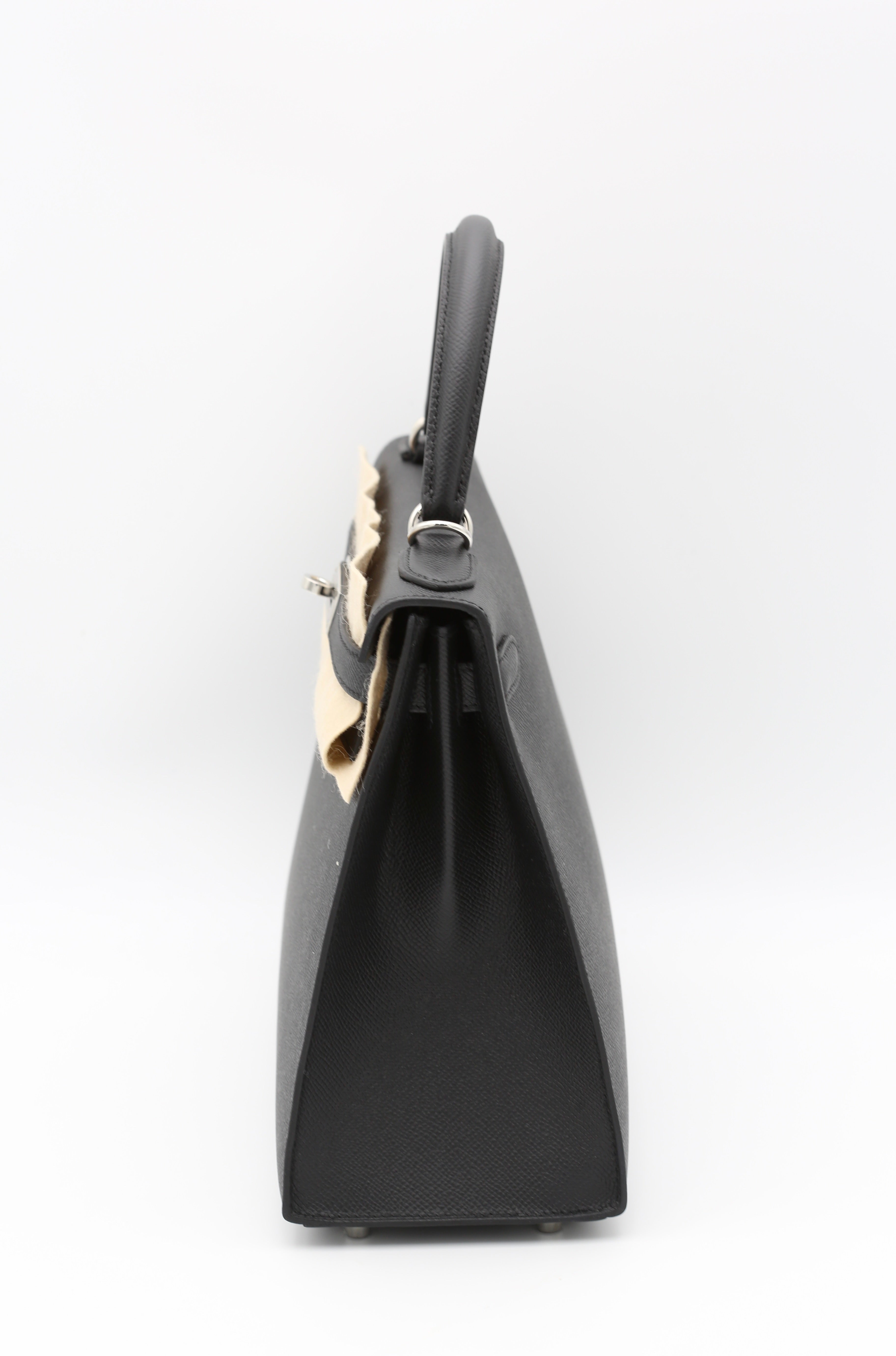HERMÈS KELLY28 NOIR EPSOM SELLIER SILVER HARDWARE G STAMP