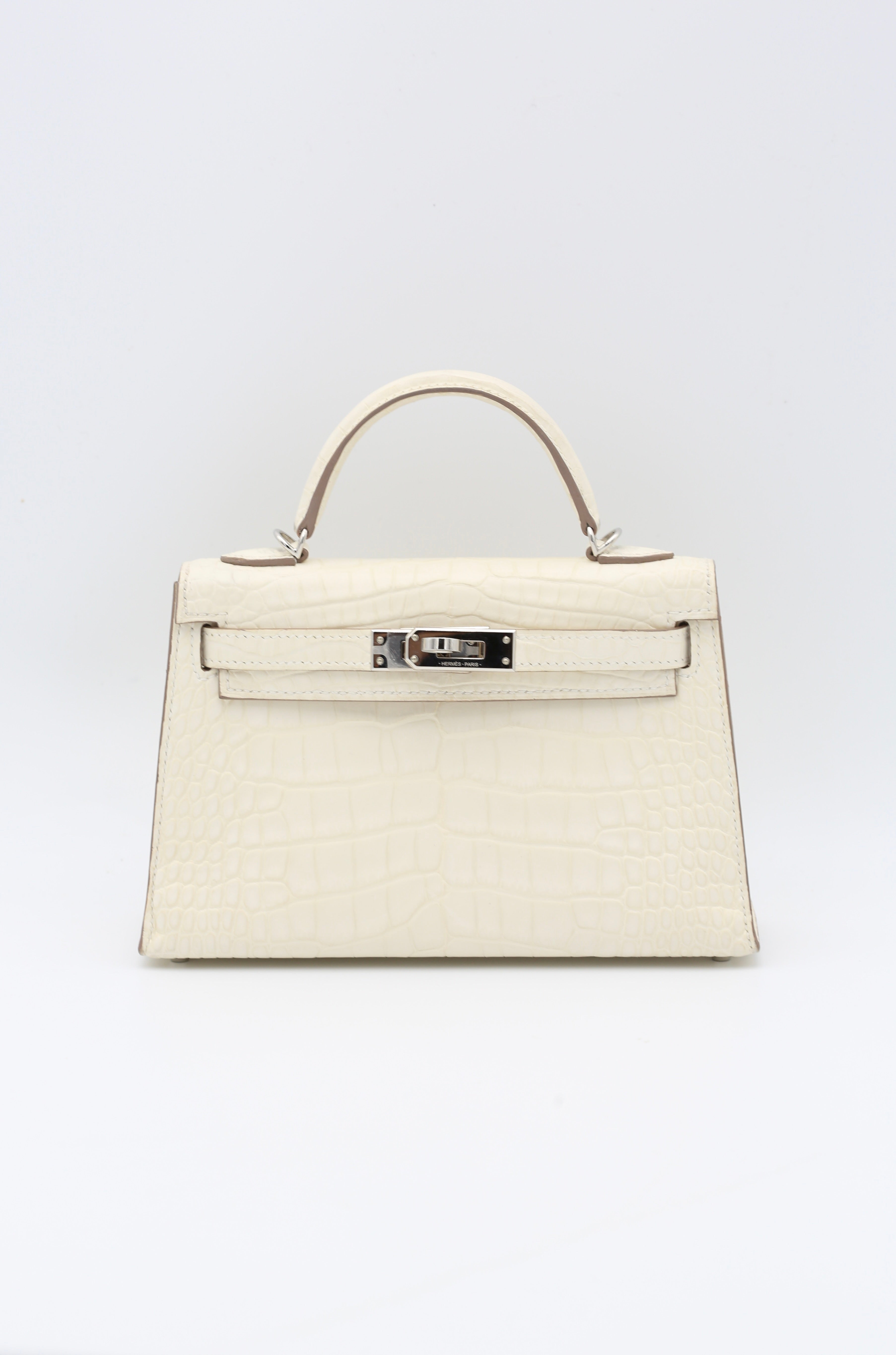 HERMÈS MINI KELLY II NATA ALLIGATOR SILVER HARDWARE B STAMP