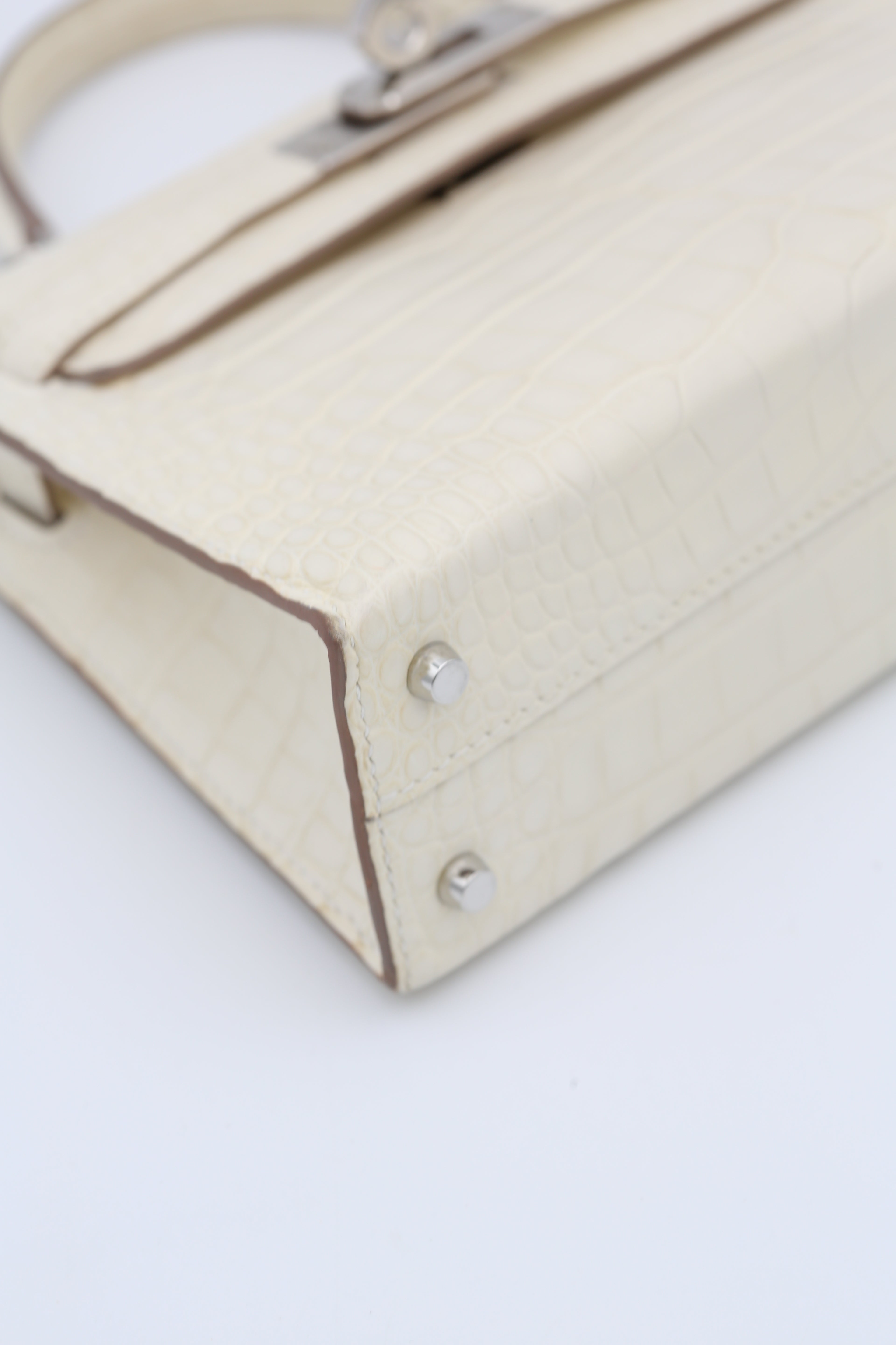 HERMÈS MINI KELLY II NATA ALLIGATOR SILVER HARDWARE B STAMP