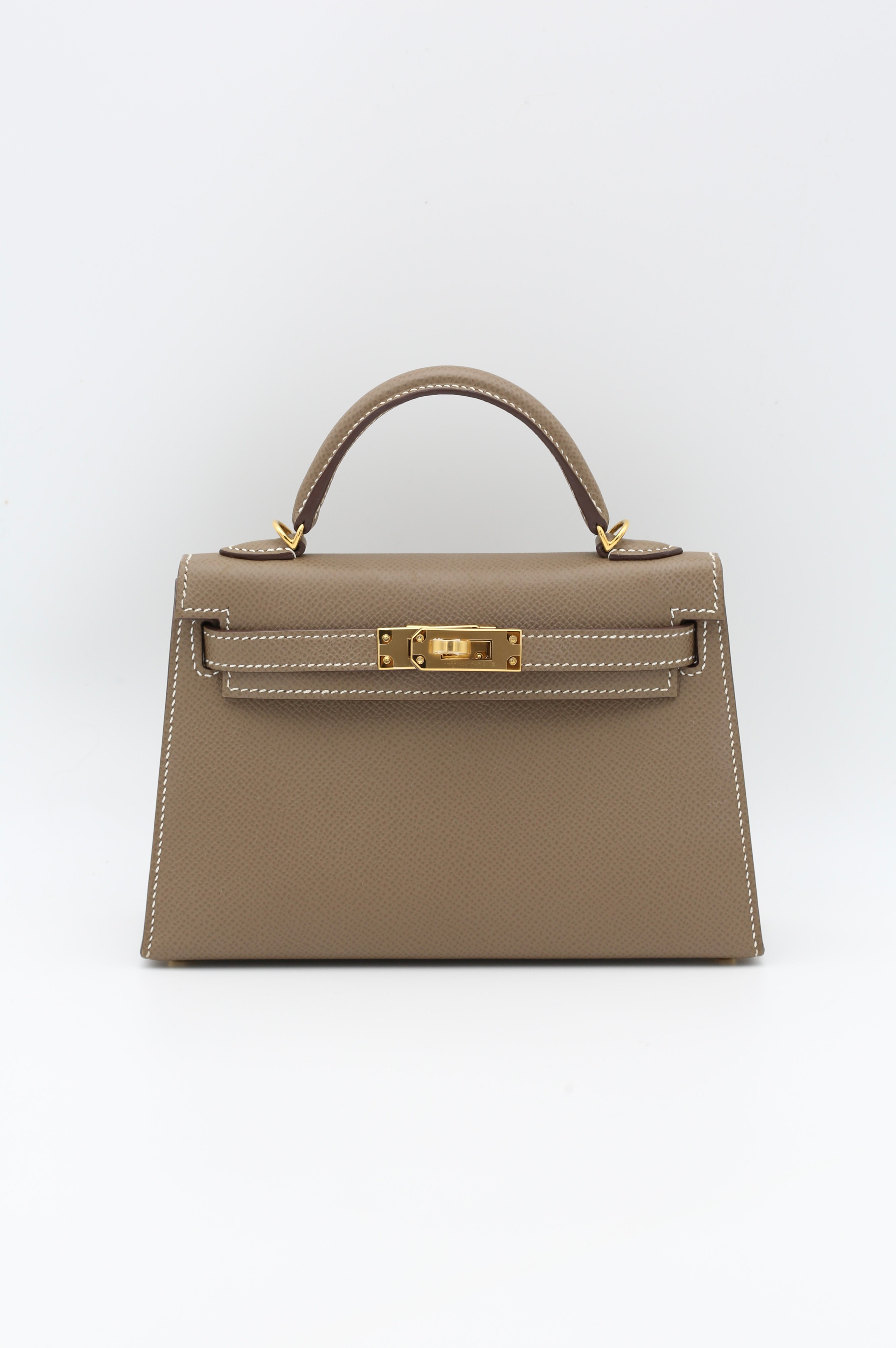 HERMÈS MINI KELLY II ETOUPE EPSOM GOLD HARDWARE Y STAMP