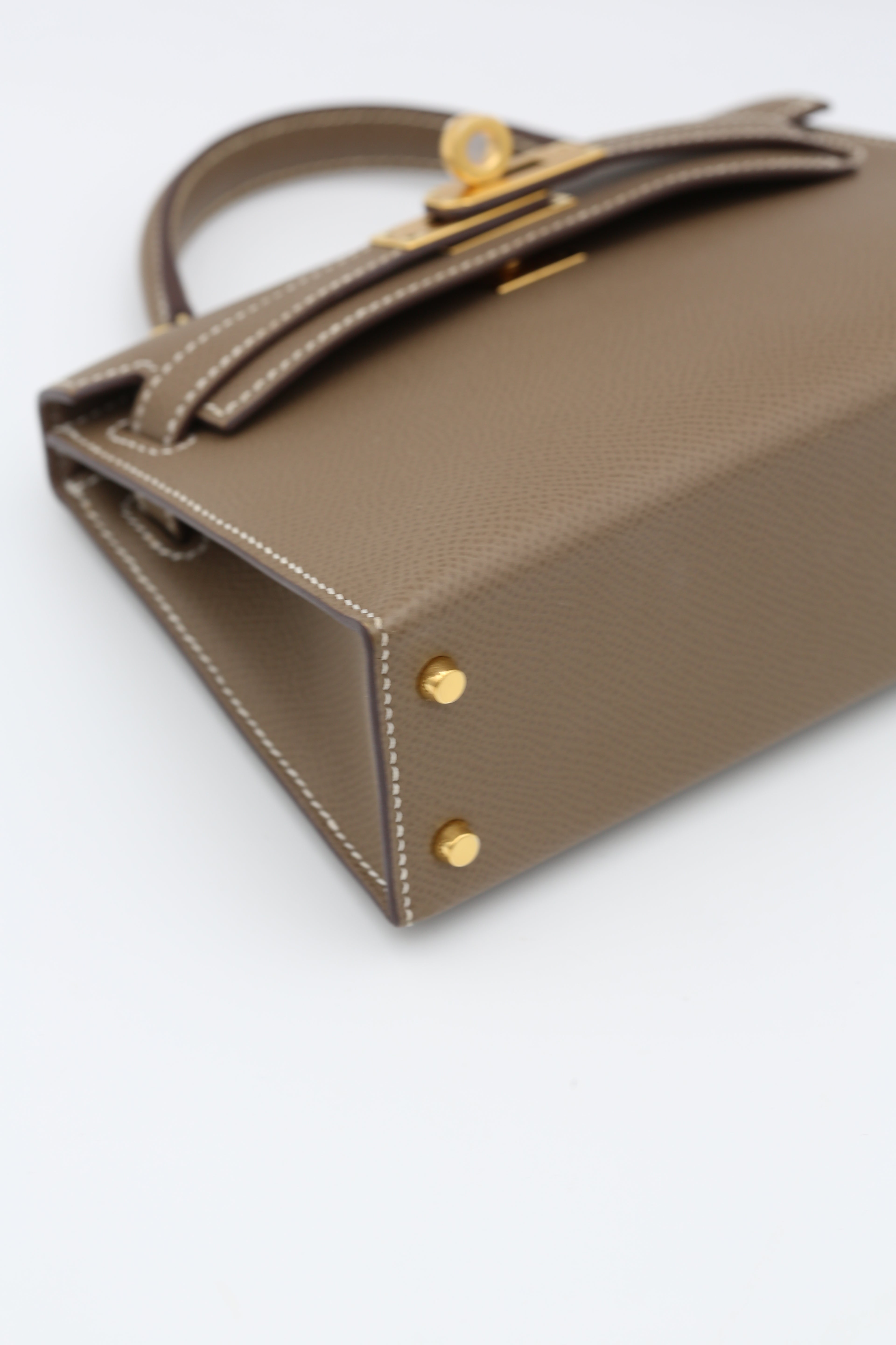 HERMÈS MINI KELLY II ETOUPE EPSOM GOLD HARDWARE Y STAMP