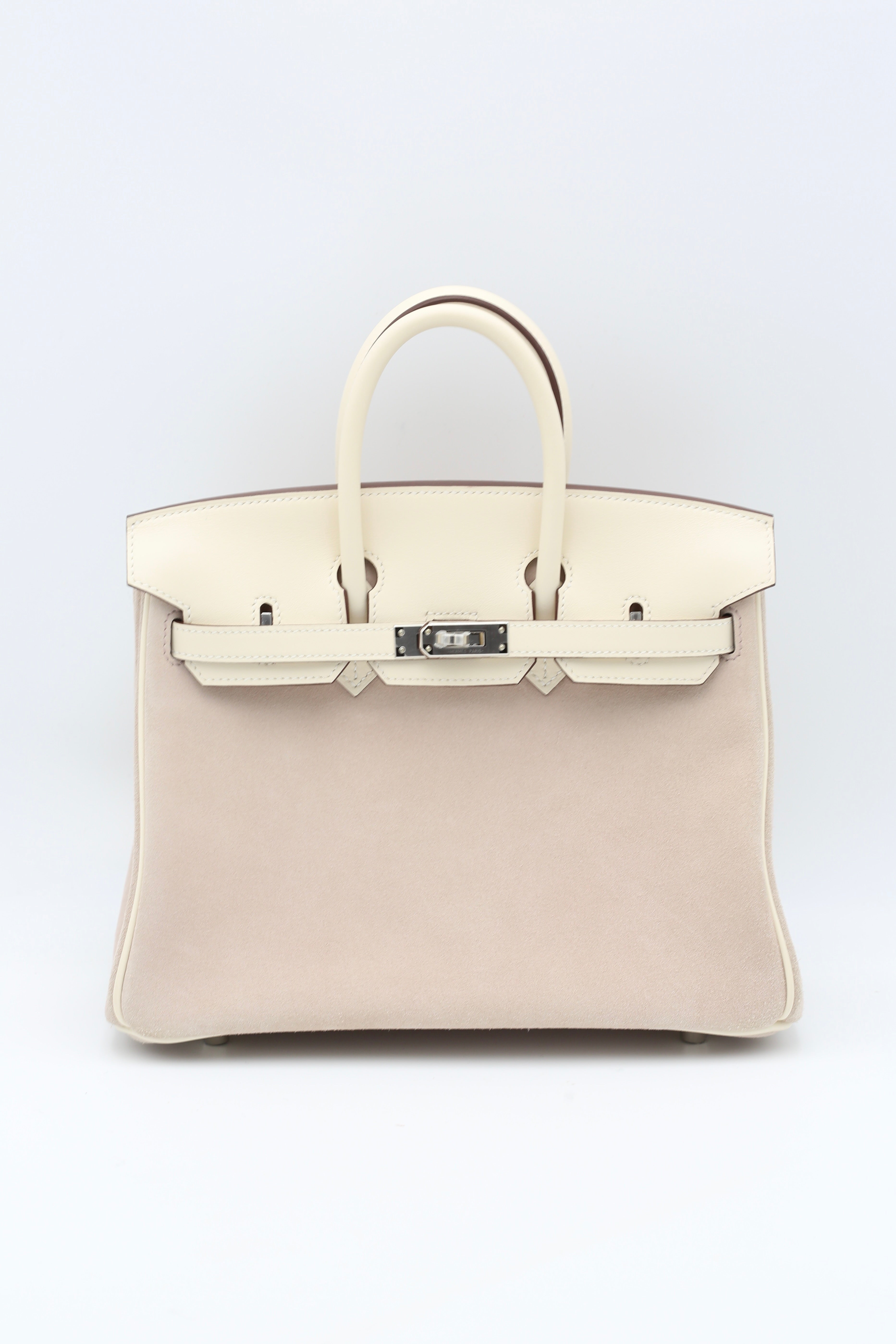 HERMÈS BIRKIN25 NATA SWIFT & MAUVE VELVET SILVER HARDWARE U STAMP