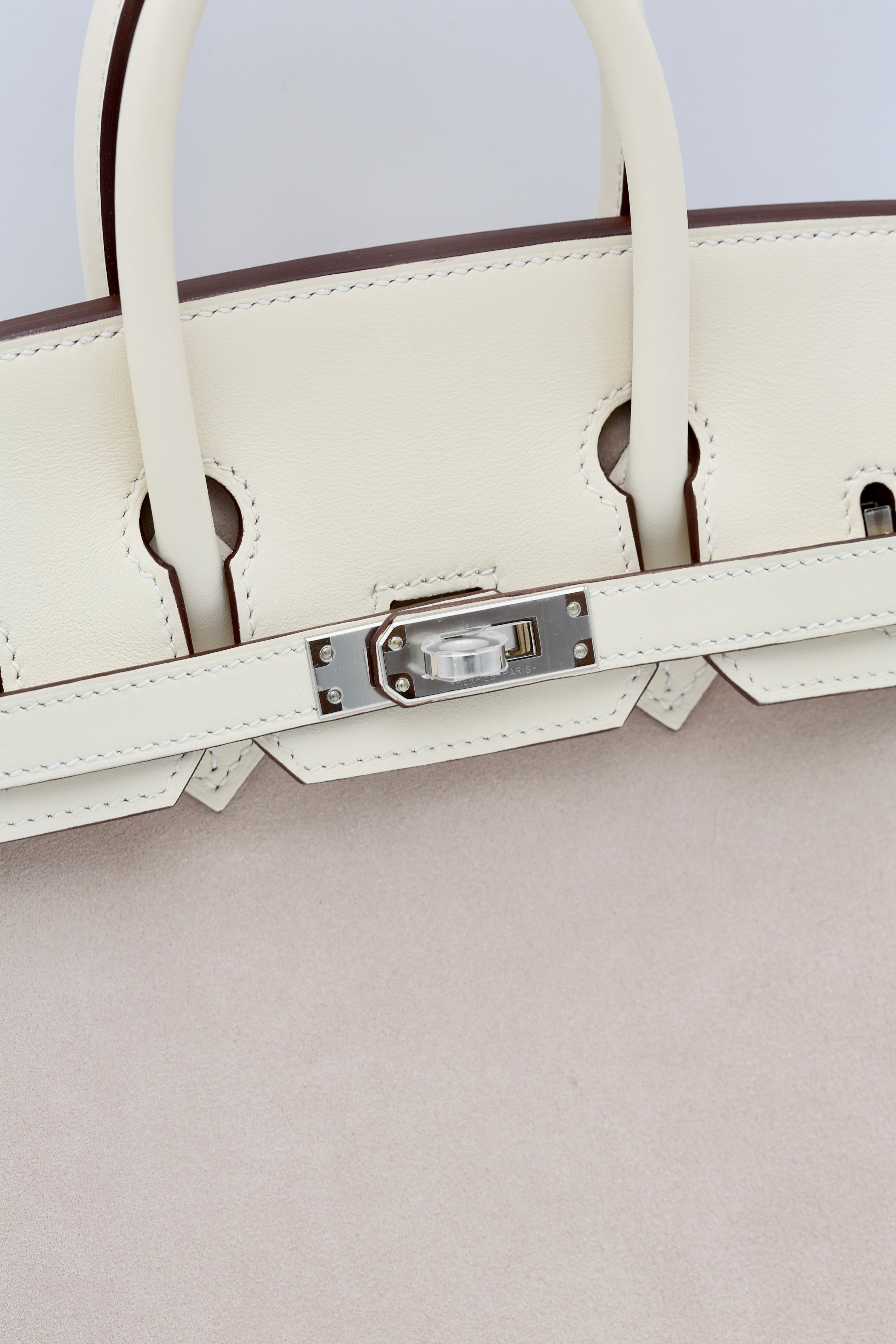 HERMÈS BIRKIN25 NATA SWIFT & MAUVE VELVET SILVER HARDWARE U STAMP