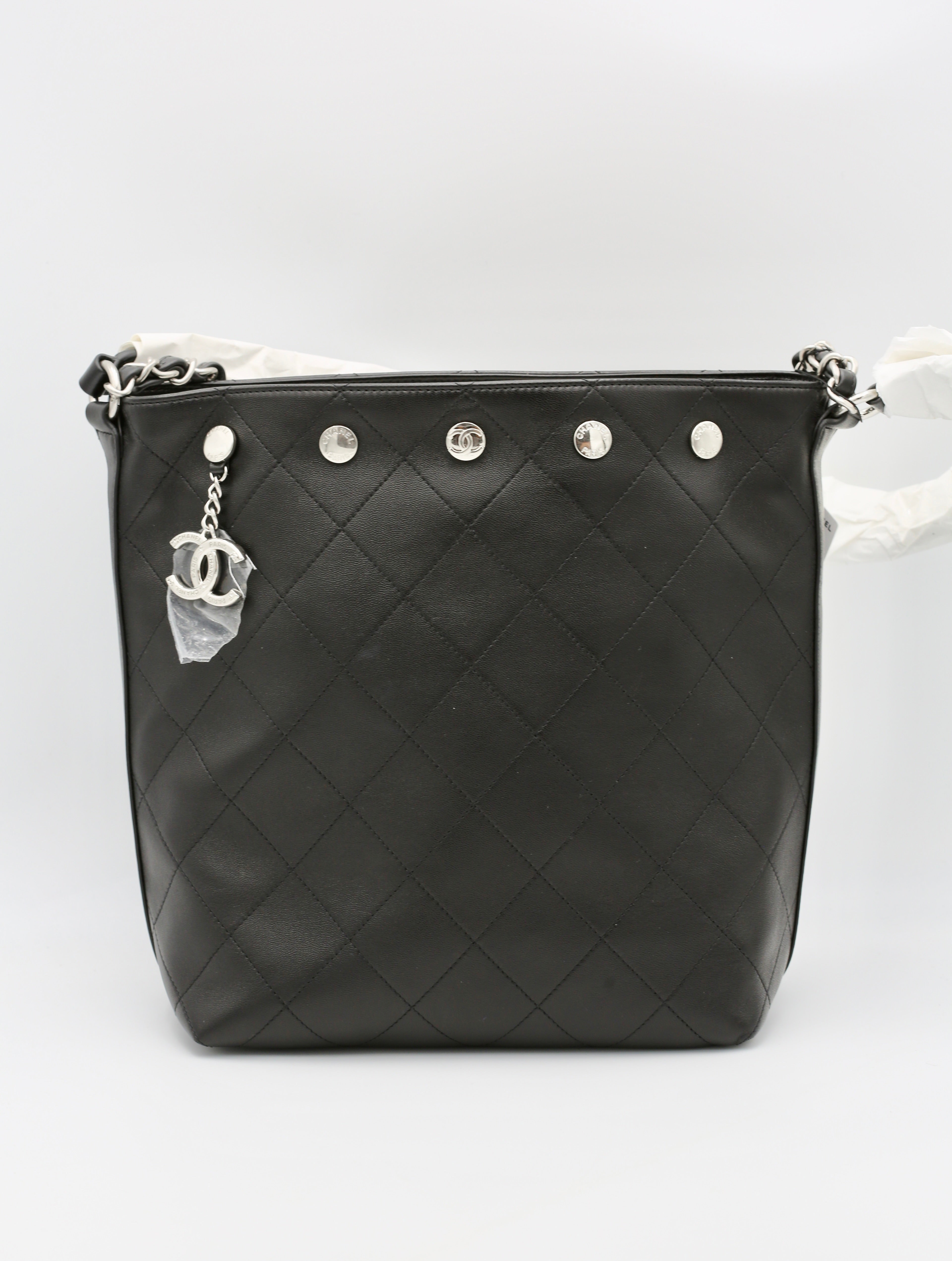 CHANEL 25P LARGE BUCKET BAG BLACK SILVER HARDWARE