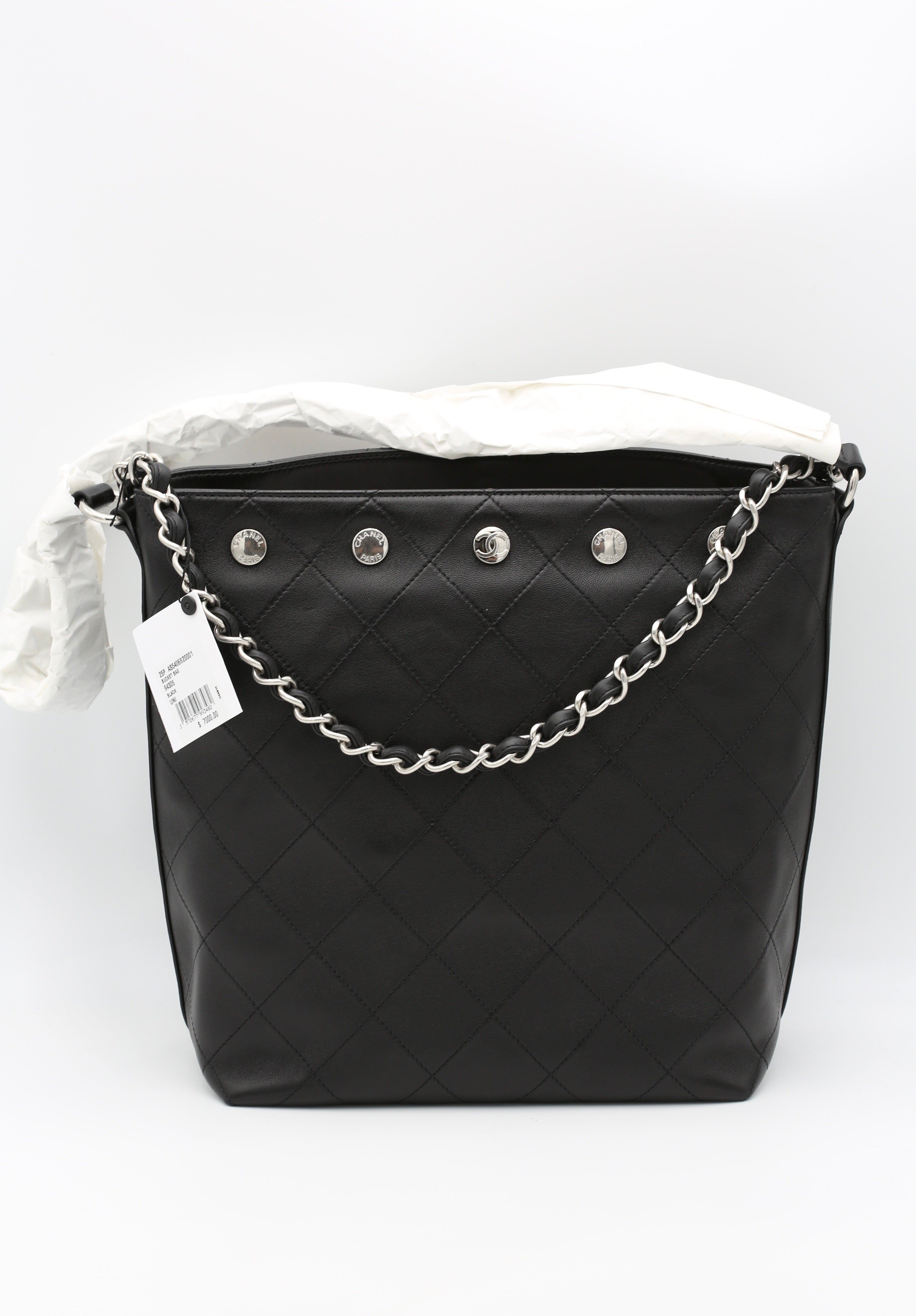 CHANEL 25P LARGE BUCKET BAG BLACK SILVER HARDWARE