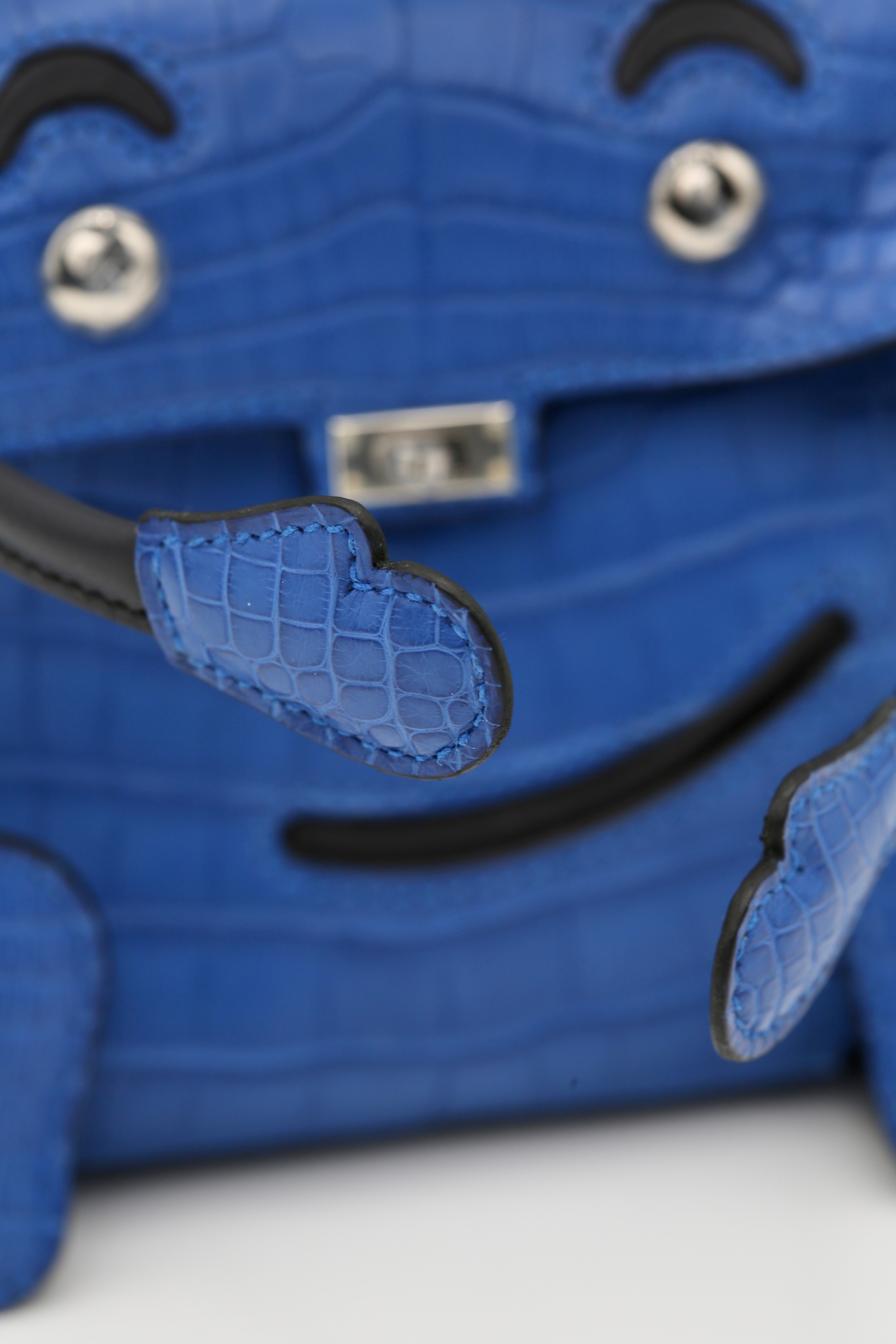 HERMÈS KELLY DOLL I7 BLEU ZELLIGE MATTE ALLIGATOR SILVER HARDWARE Z STAMP