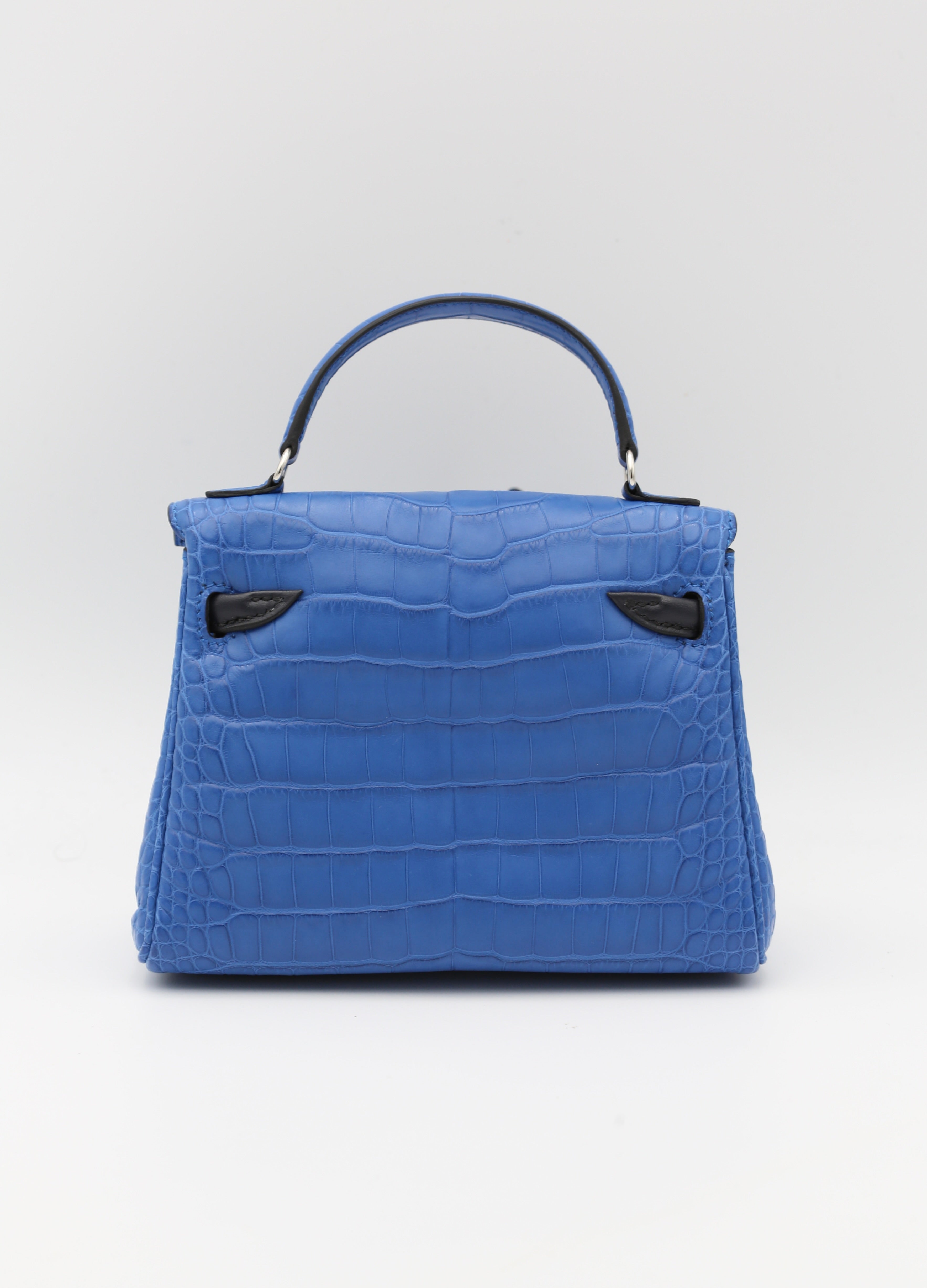 HERMÈS KELLY DOLL I7 BLEU ZELLIGE MATTE ALLIGATOR SILVER HARDWARE Z STAMP