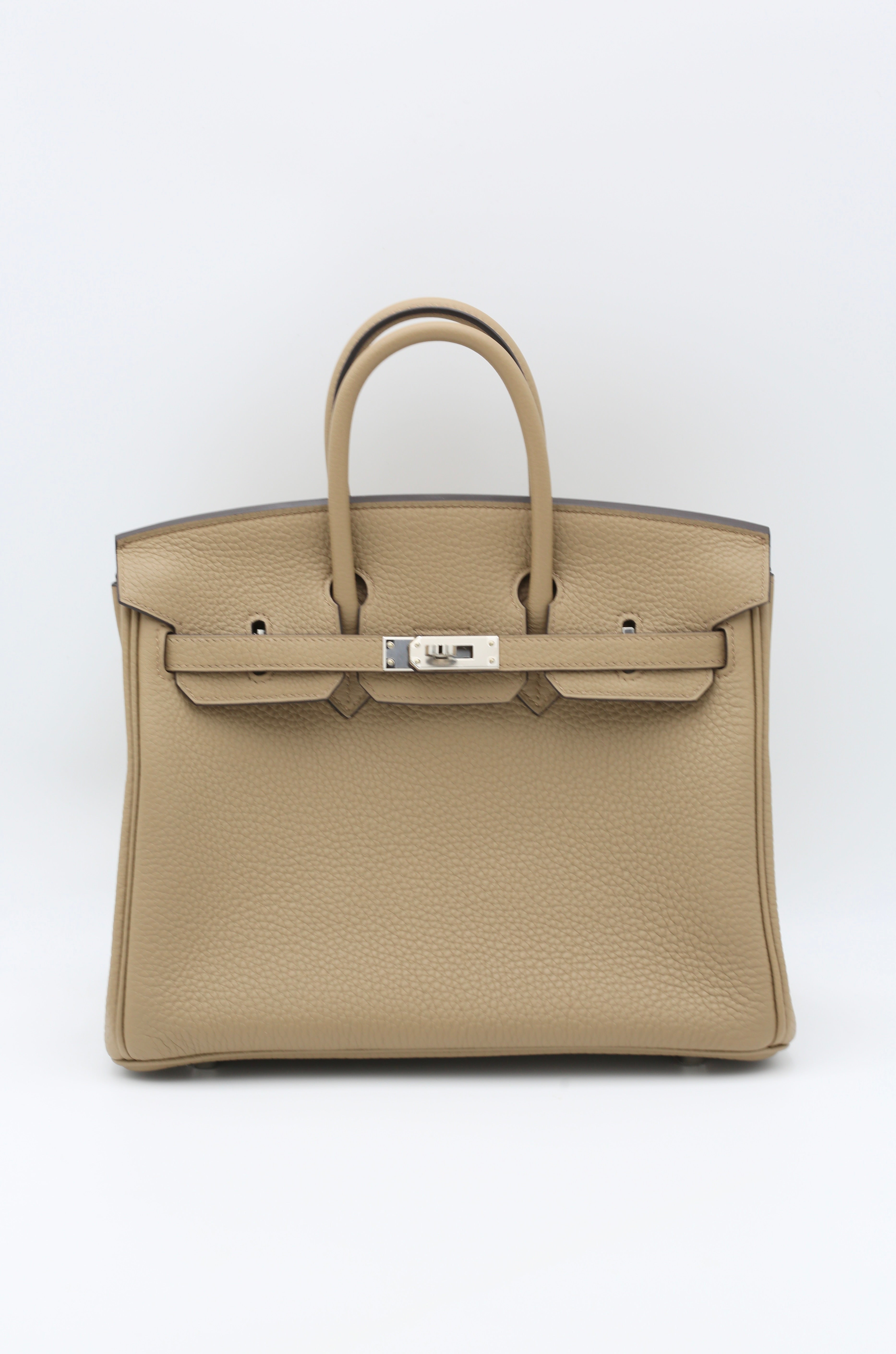 HERMÈS BIRKIN25 8Q BEIGE MARFA TOGO SILVER HARDWARE W STAMP