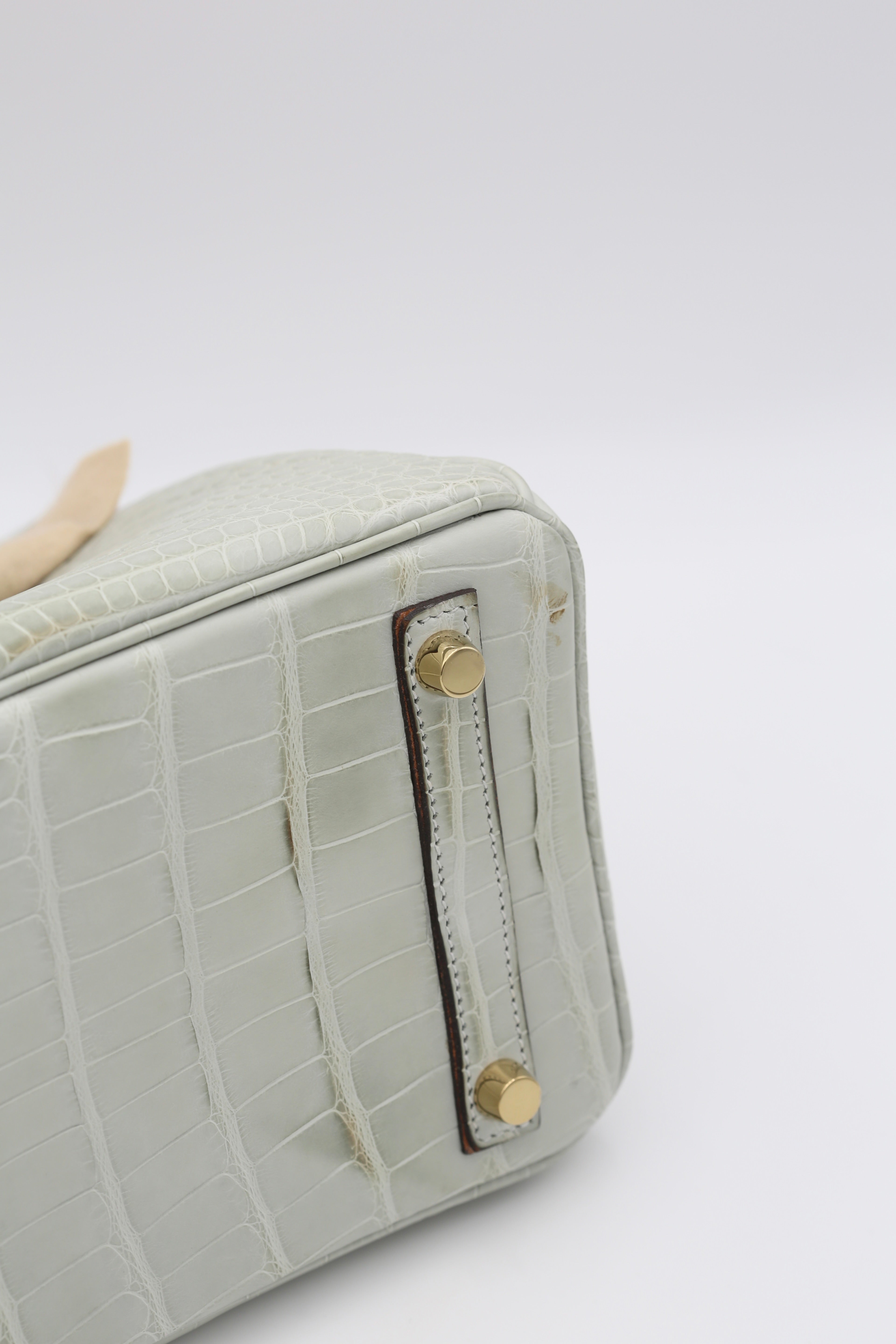 HERMÈS BIRKIN25 GRIS NEVE MATTE ALLIGATOR MISSI GOLD HARDWARE K STAMP