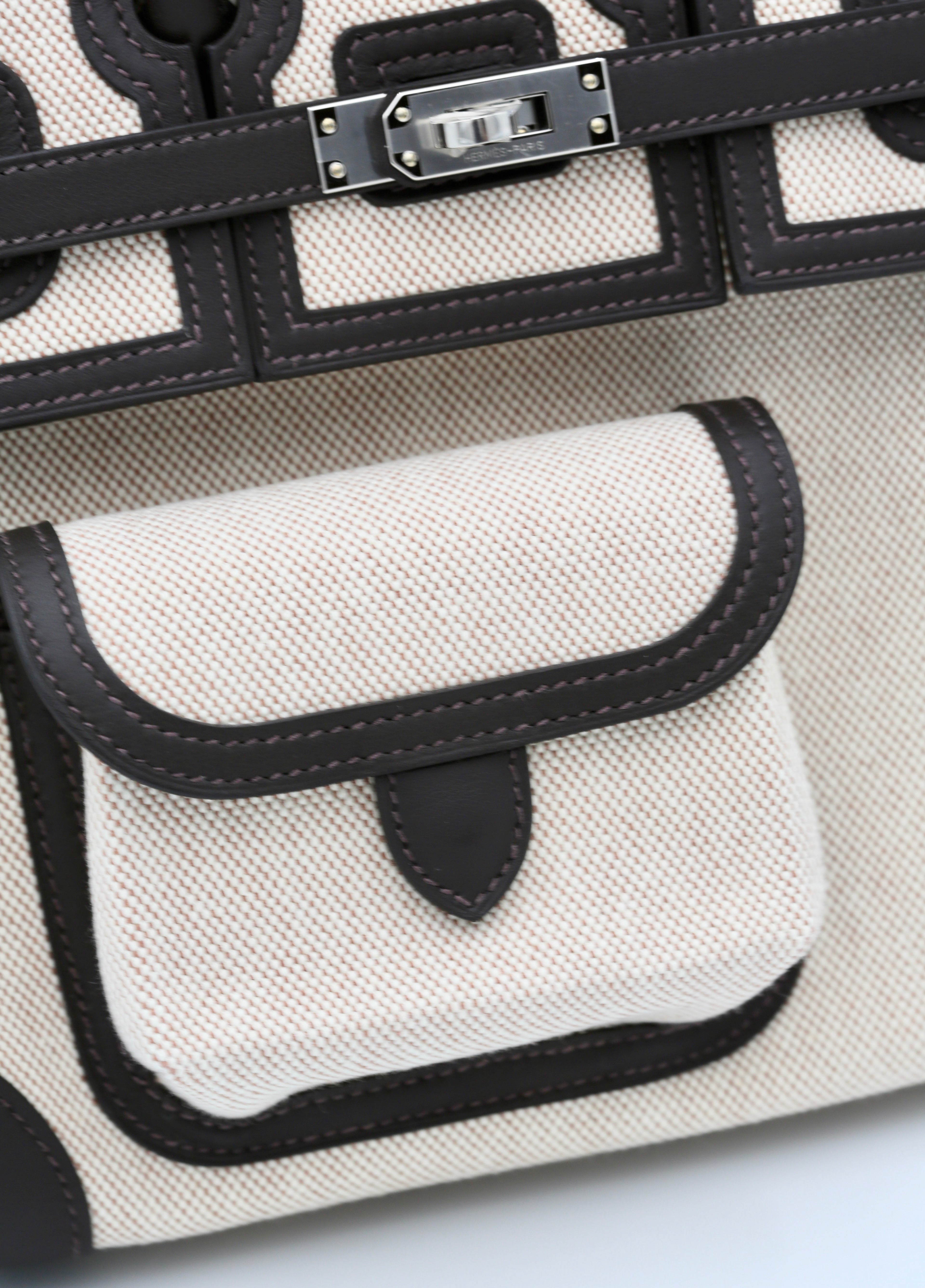 HERMÈS BIRKIN25 CARGO TOALE H VEAU SWIFT ECRU-BEIGE/BAI-BRUN SILVER HARDWARE G STAMP