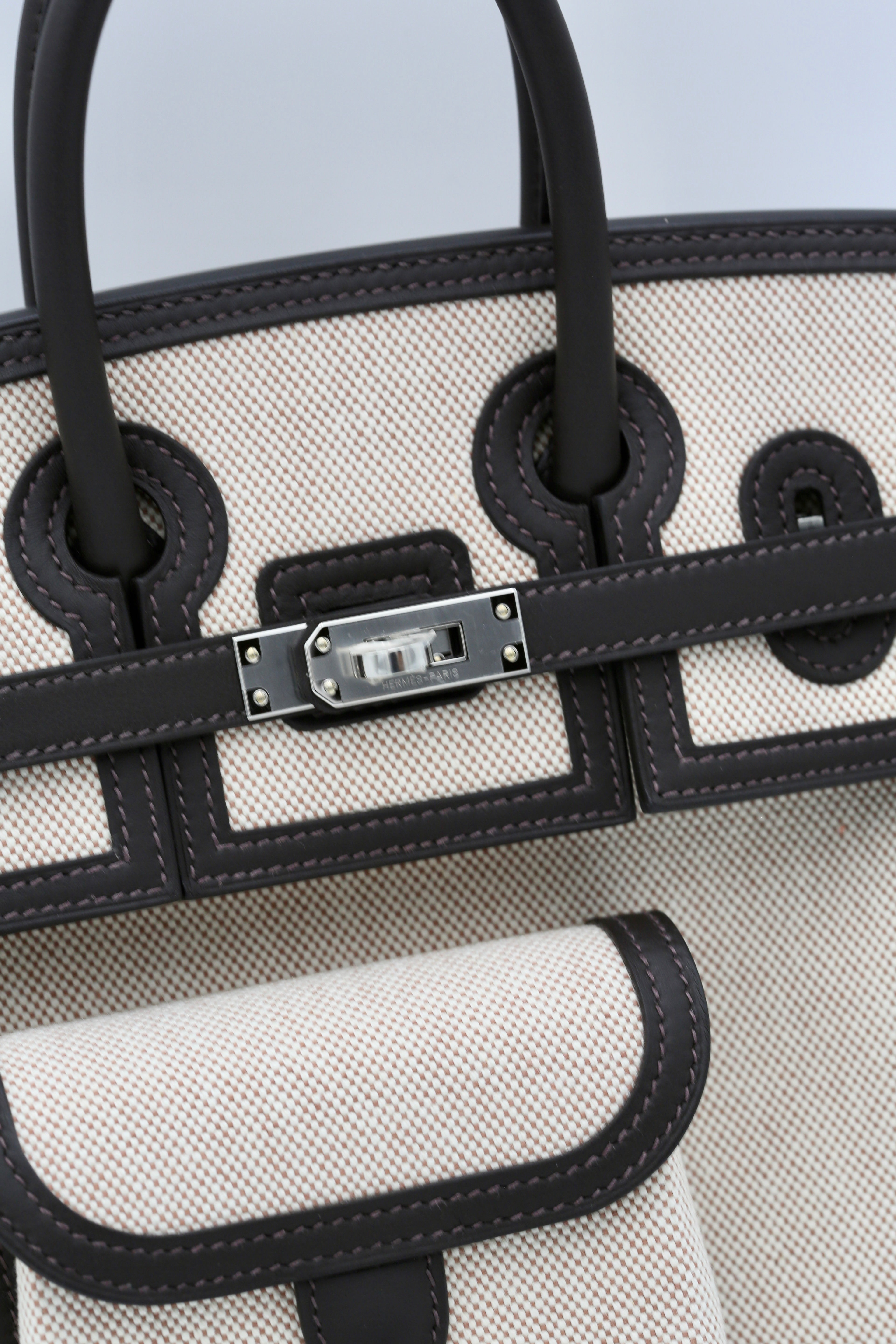 HERMÈS BIRKIN25 CARGO TOALE H VEAU SWIFT ECRU-BEIGE/BAI-BRUN SILVER HARDWARE G STAMP
