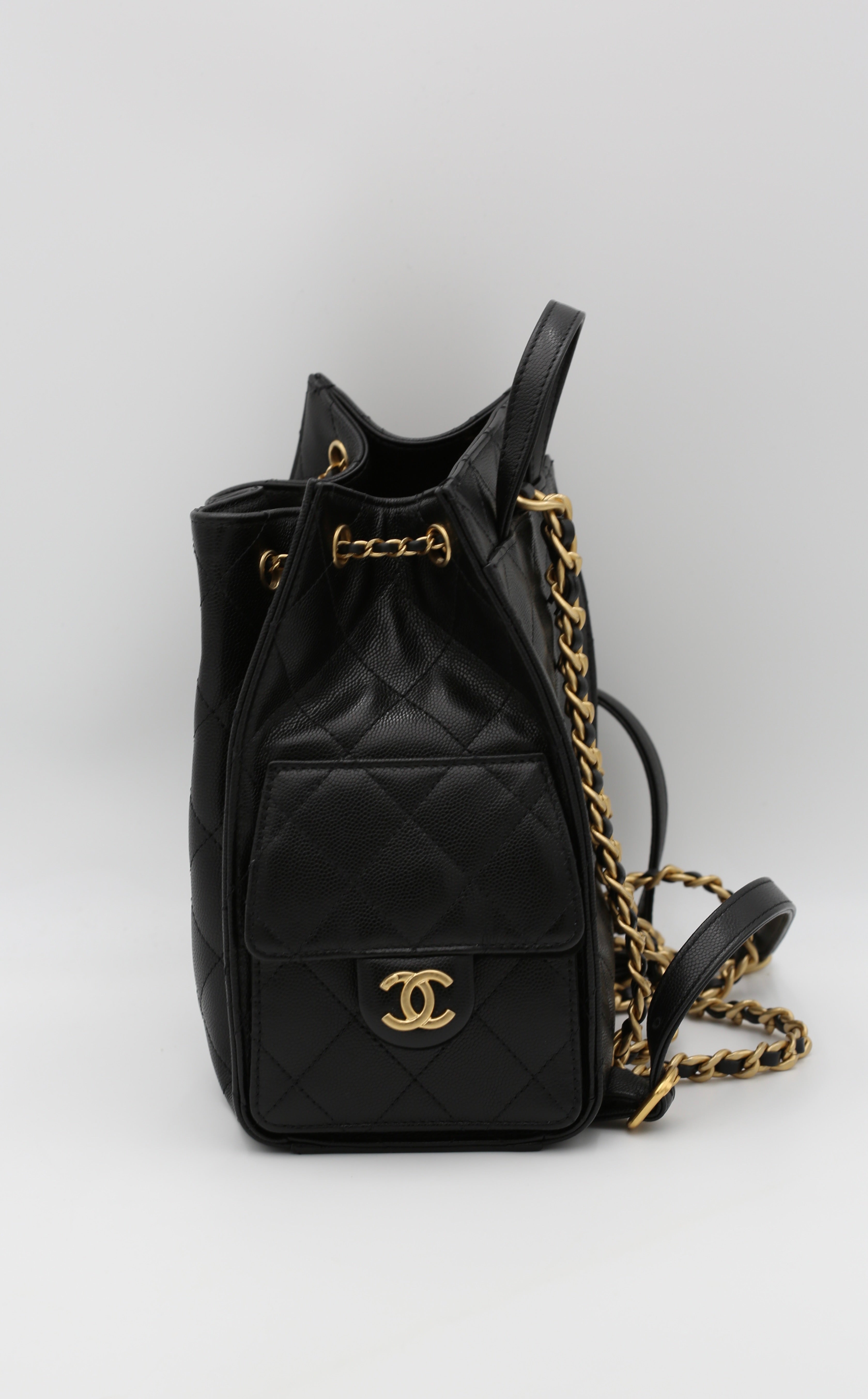 CHANEL BLACK BACKPACK SMALL CALFSKIN GOLD