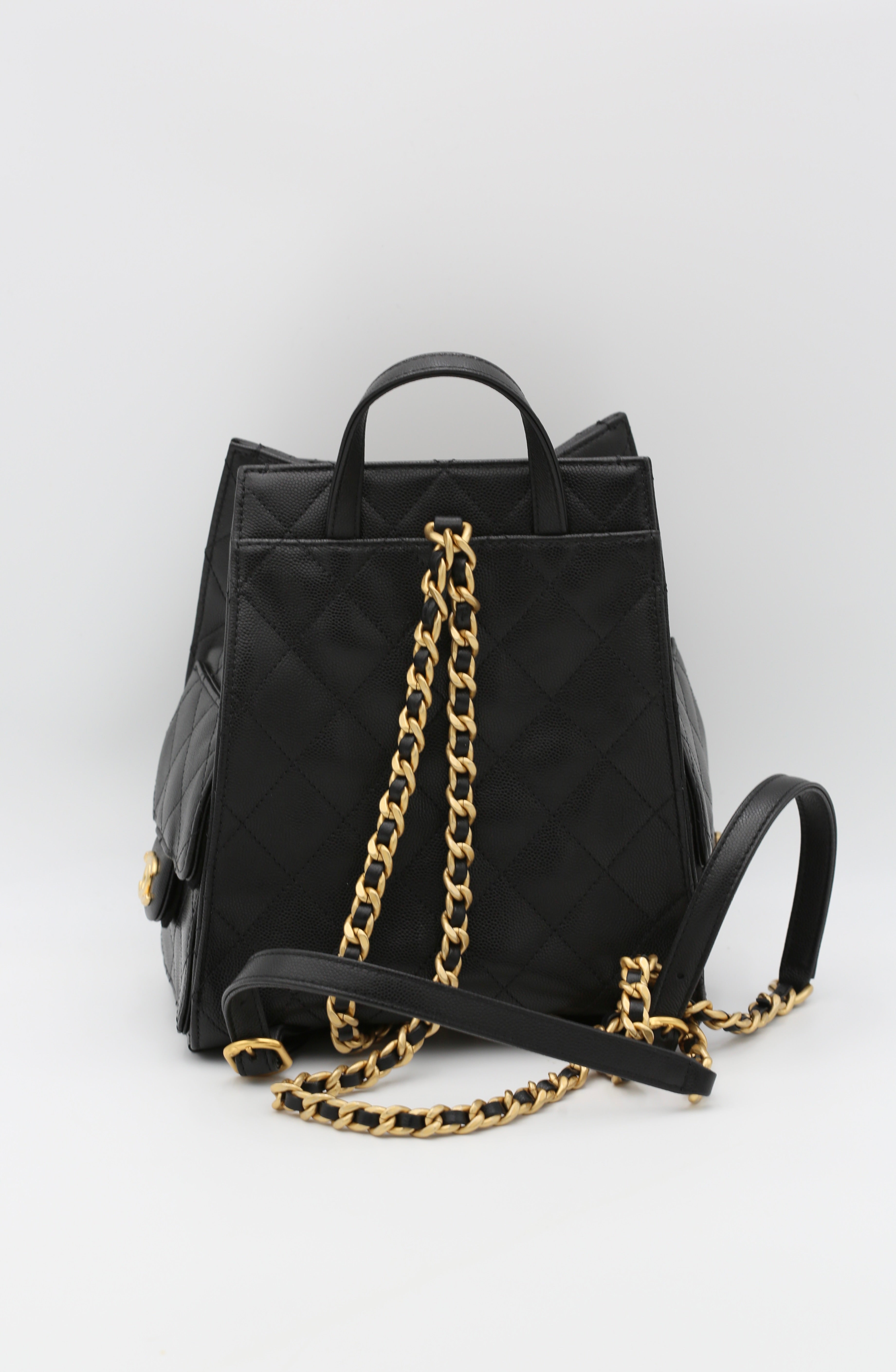 CHANEL BLACK BACKPACK SMALL CALFSKIN GOLD