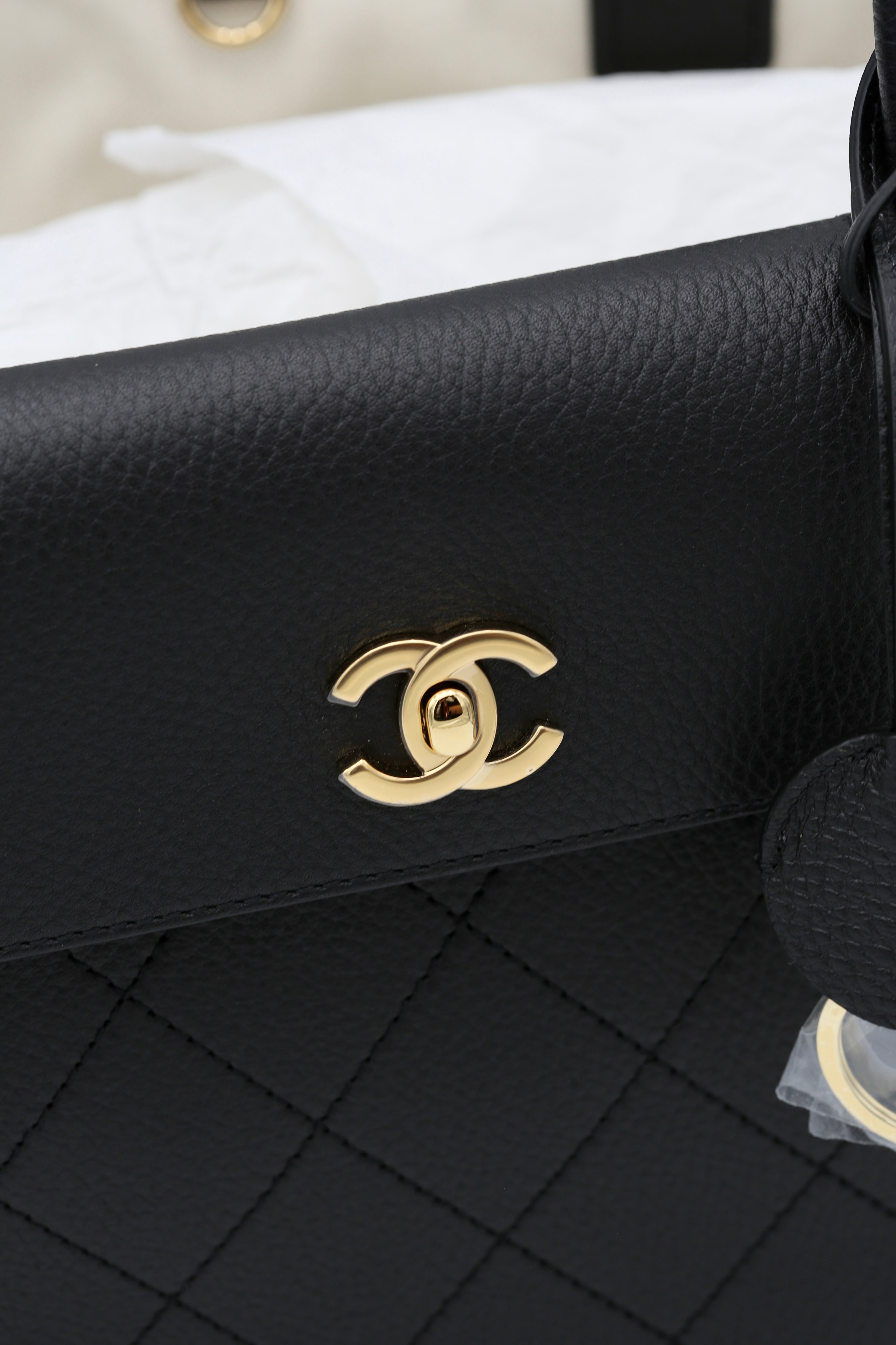 CHANEL BLACK GRAINED CALFSKIN LARGE SHOPPING BAG