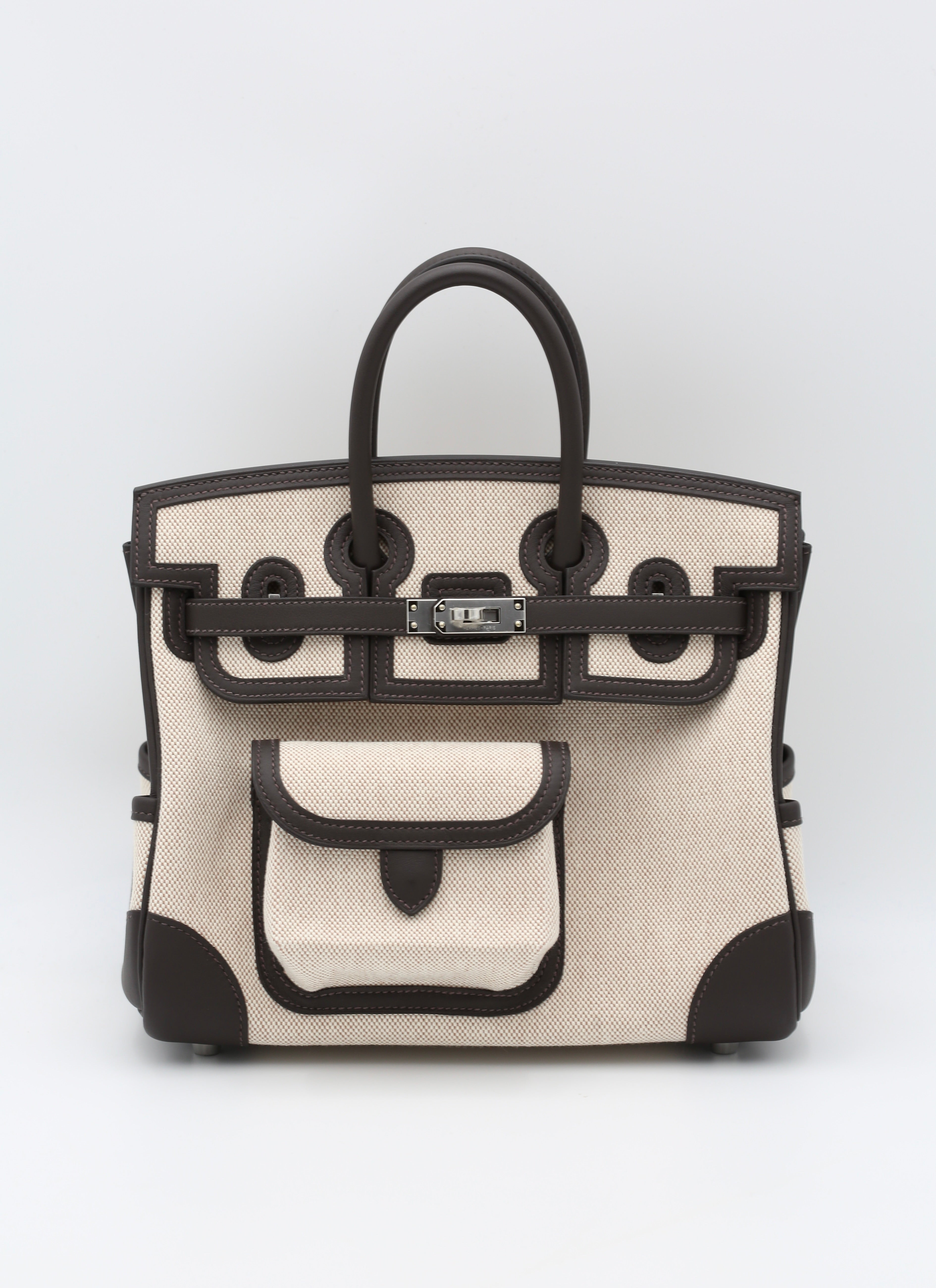 HERMÈS BIRKIN25 CARGO TOALE H VEAU SWIFT ECRU-BEIGE/BAI-BRUN SILVER HARDWARE G STAMP