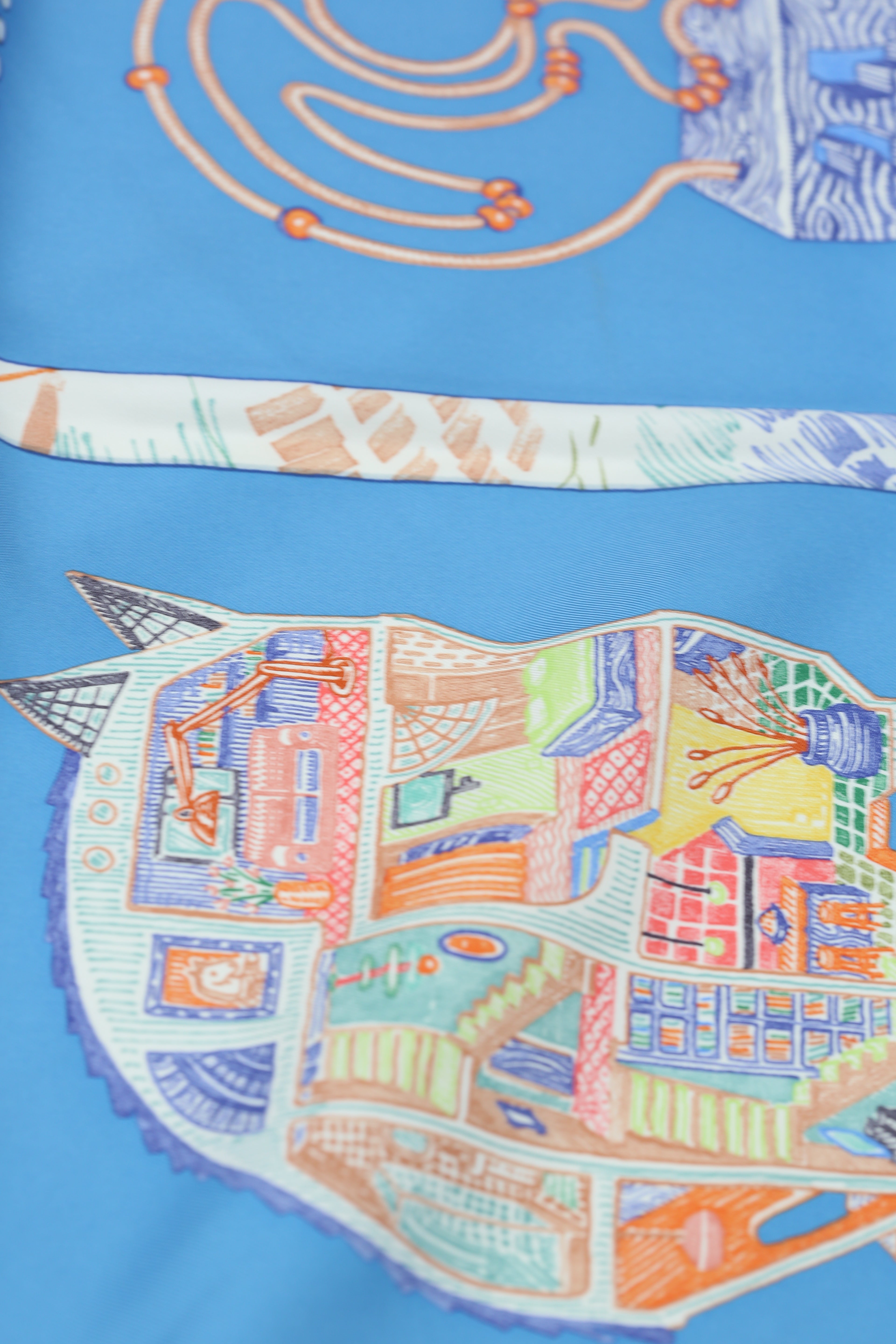 HERMÈS SCARF 90X90 SILK CHEVALOSCOPE BD/BLEU/ORANGE/MULTICOLOR