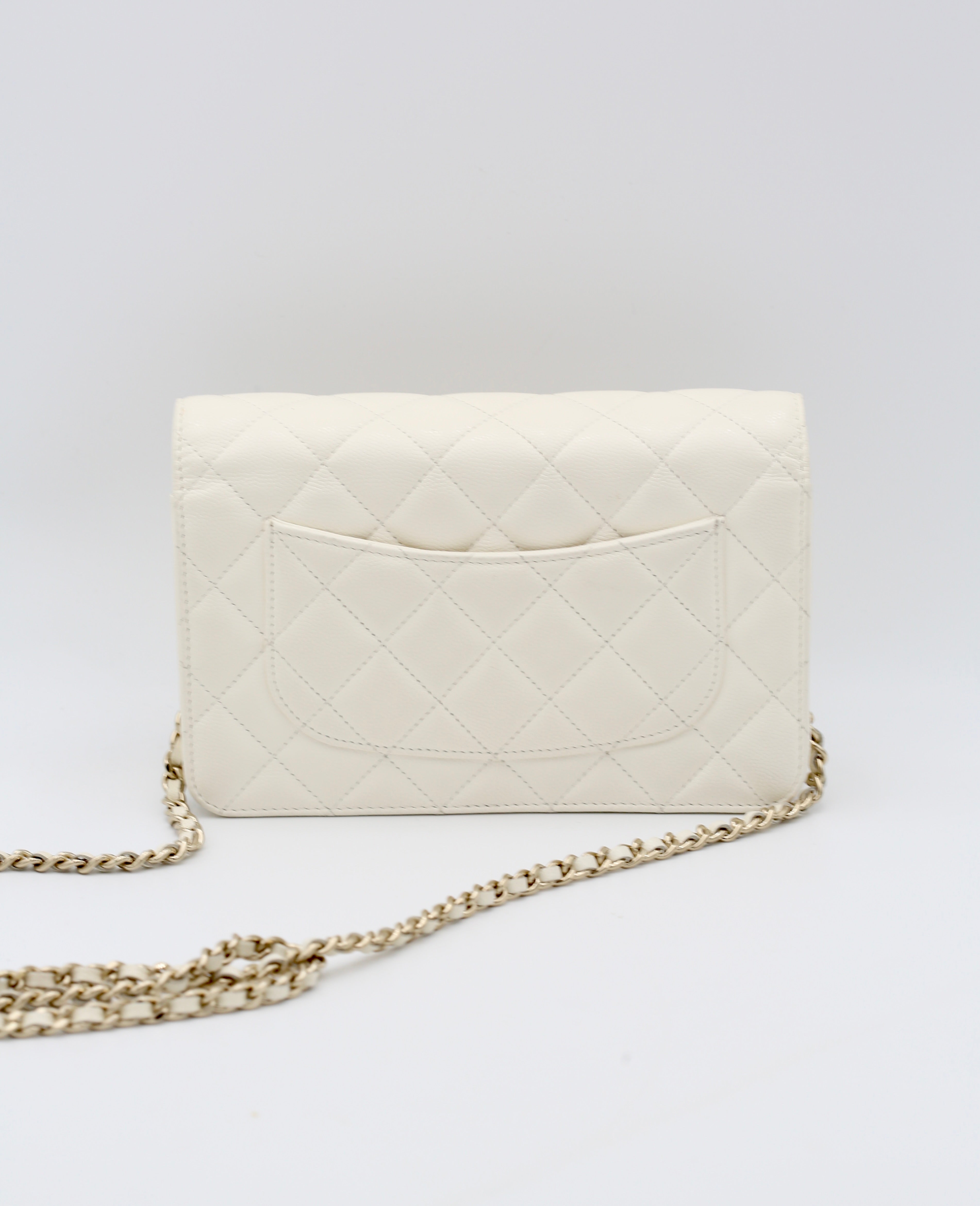 CHANEL WALLET ON CHAIN WHITE GOLD