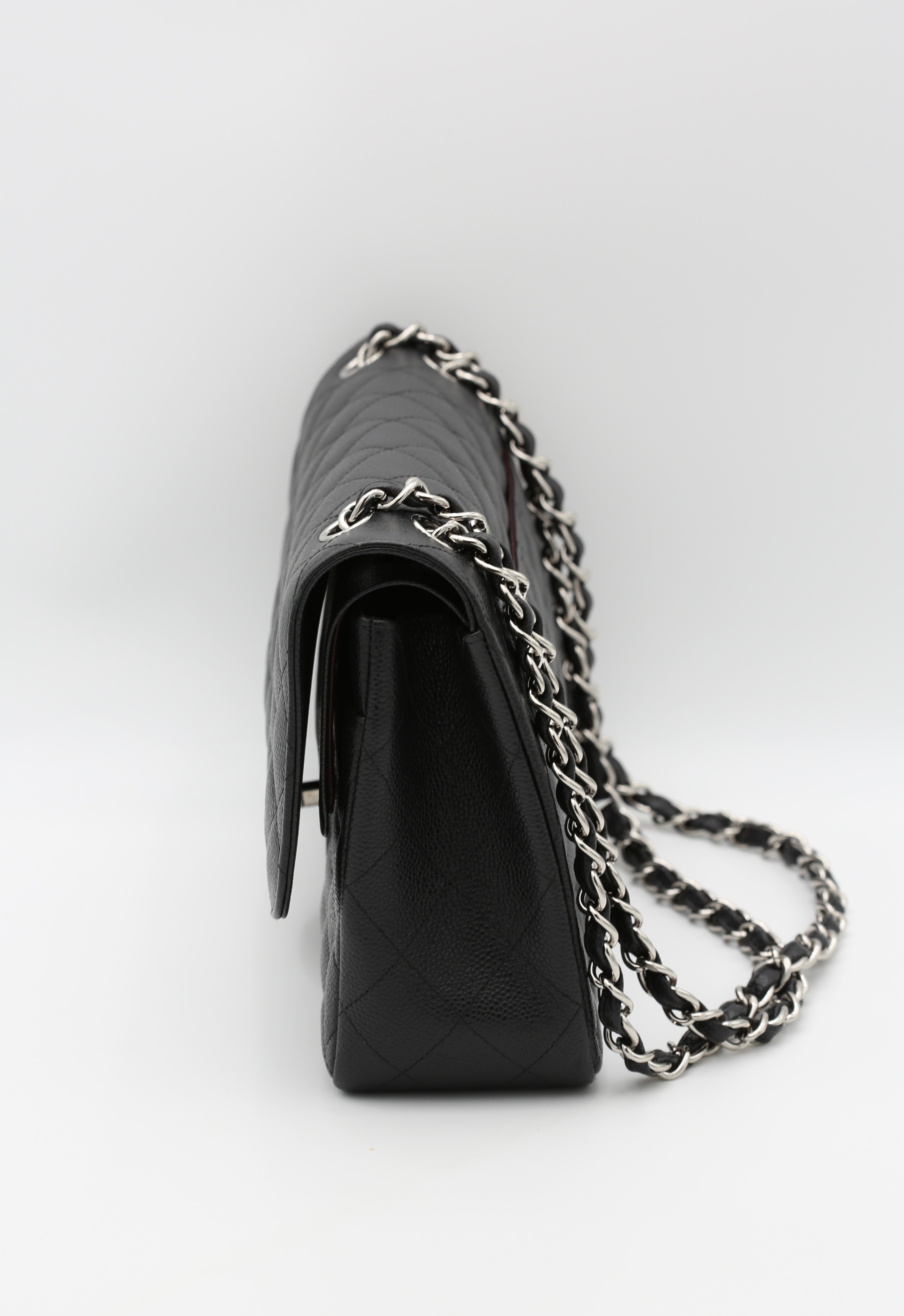 CHANEL CLASSIC DOUBLE FLAP BAG JUMBO BLACK SILVER