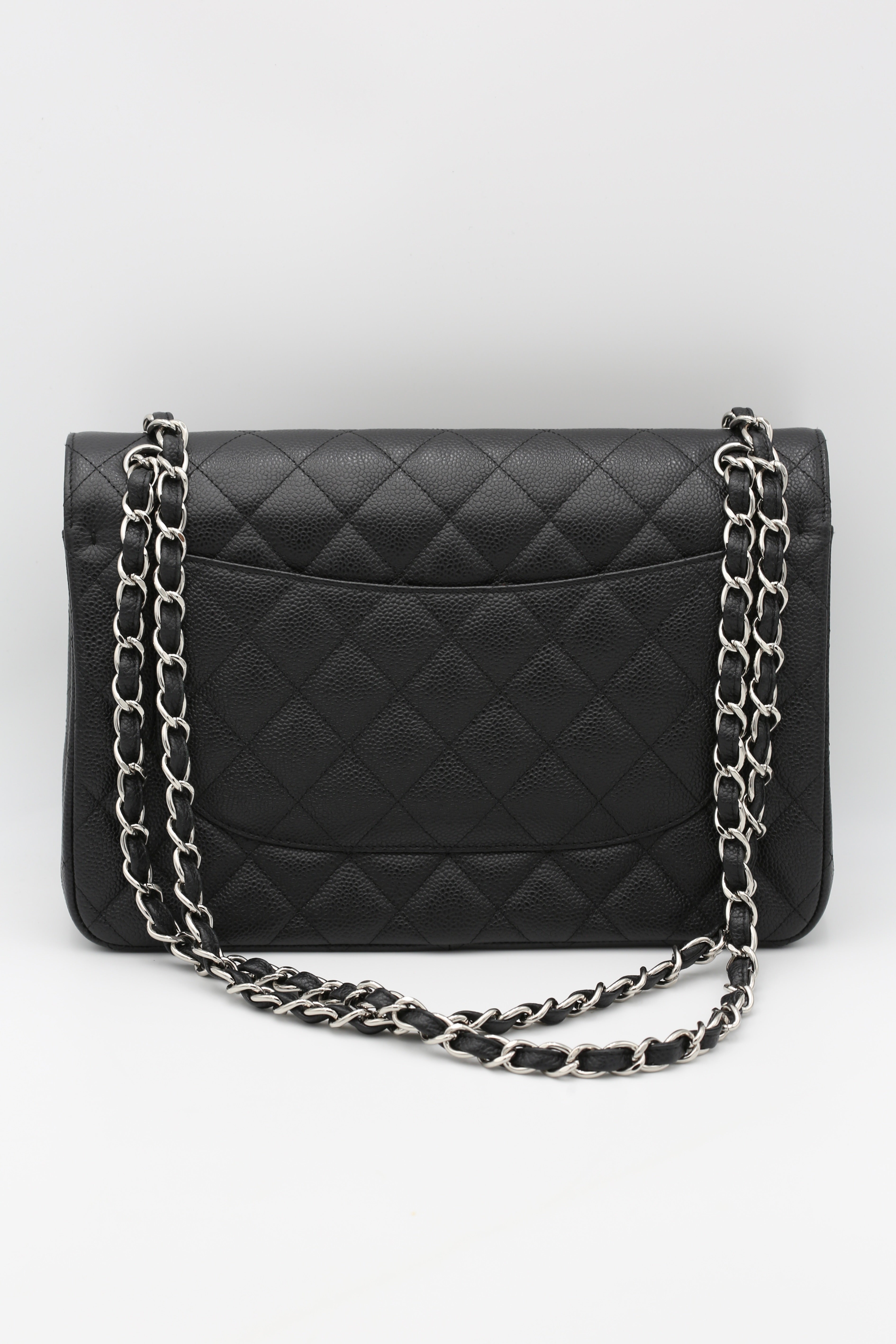 CHANEL CLASSIC DOUBLE FLAP BAG JUMBO BLACK SILVER