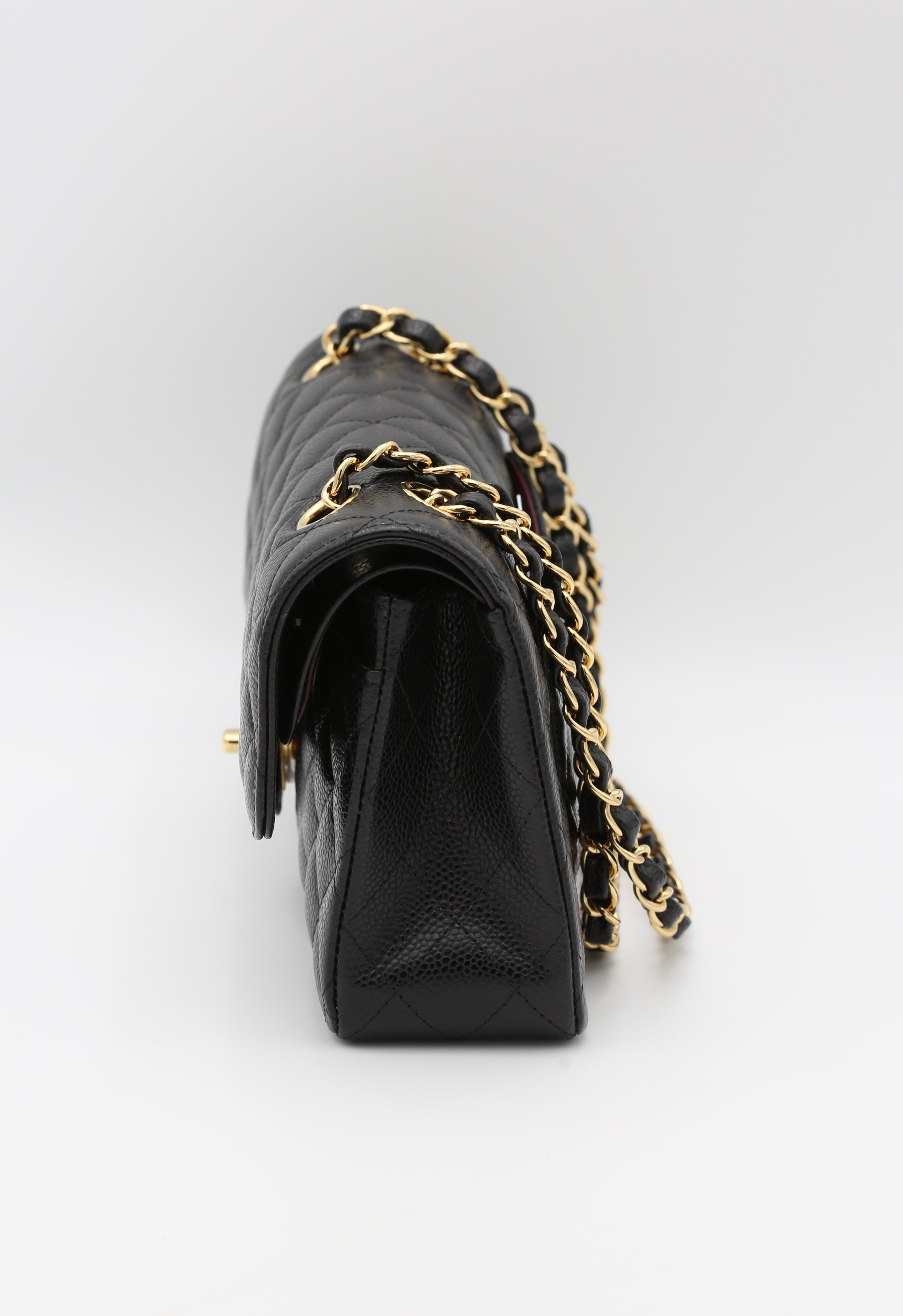CHANEL QUILTED DOUBLE FLAP BAG BLACK GOLD HARDWARE