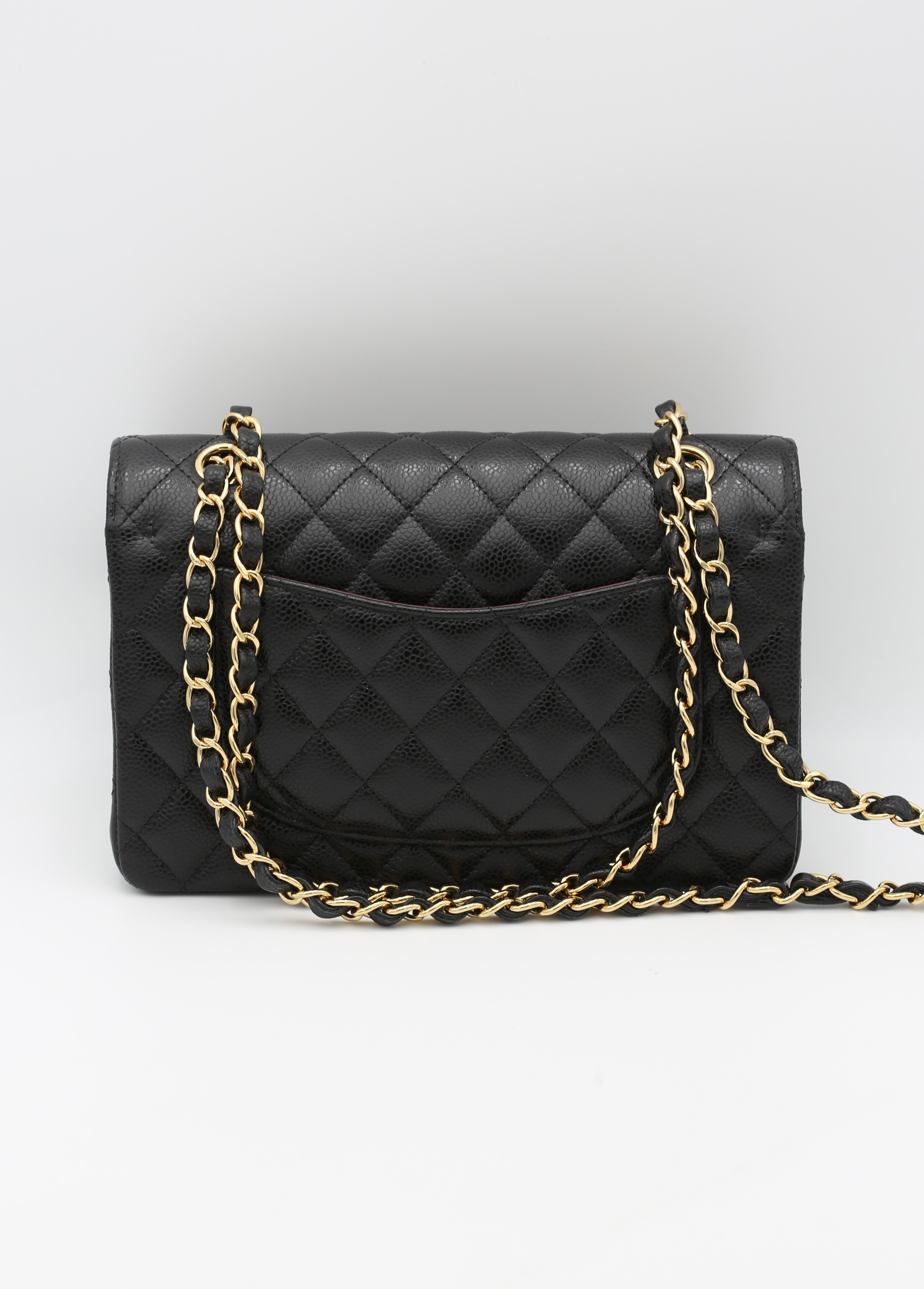 CHANEL QUILTED DOUBLE FLAP BAG BLACK GOLD HARDWARE