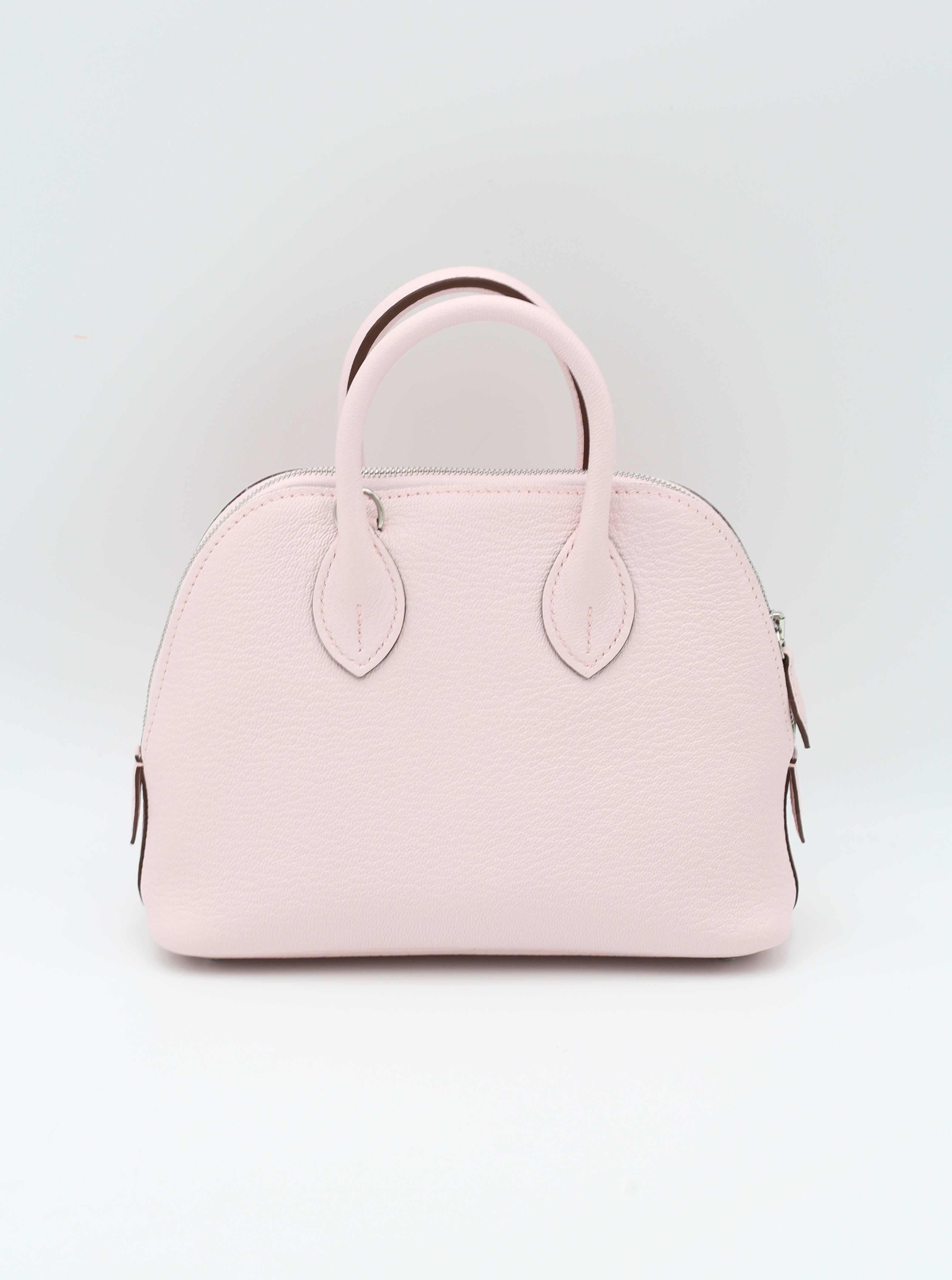 HERMÈS MINI BOLIDE ROSE DARLING CHEVRE SILVER HARDWARE K STAMP